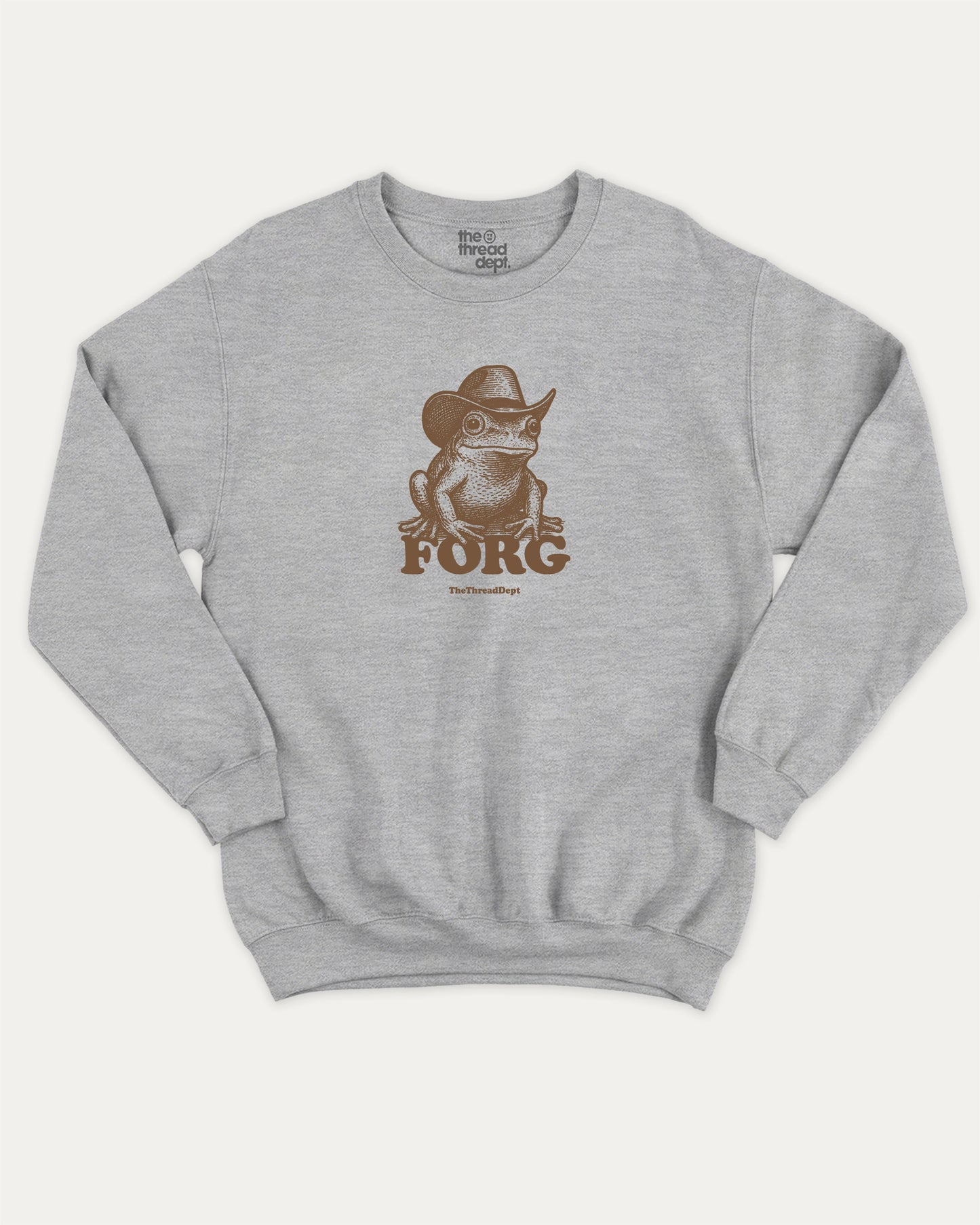 Forg pullover sweatshirt, perfect for gifts. A must-have frog graphic pullover, comfy cold-weather wear, bold casual look. Heather Grey sweater