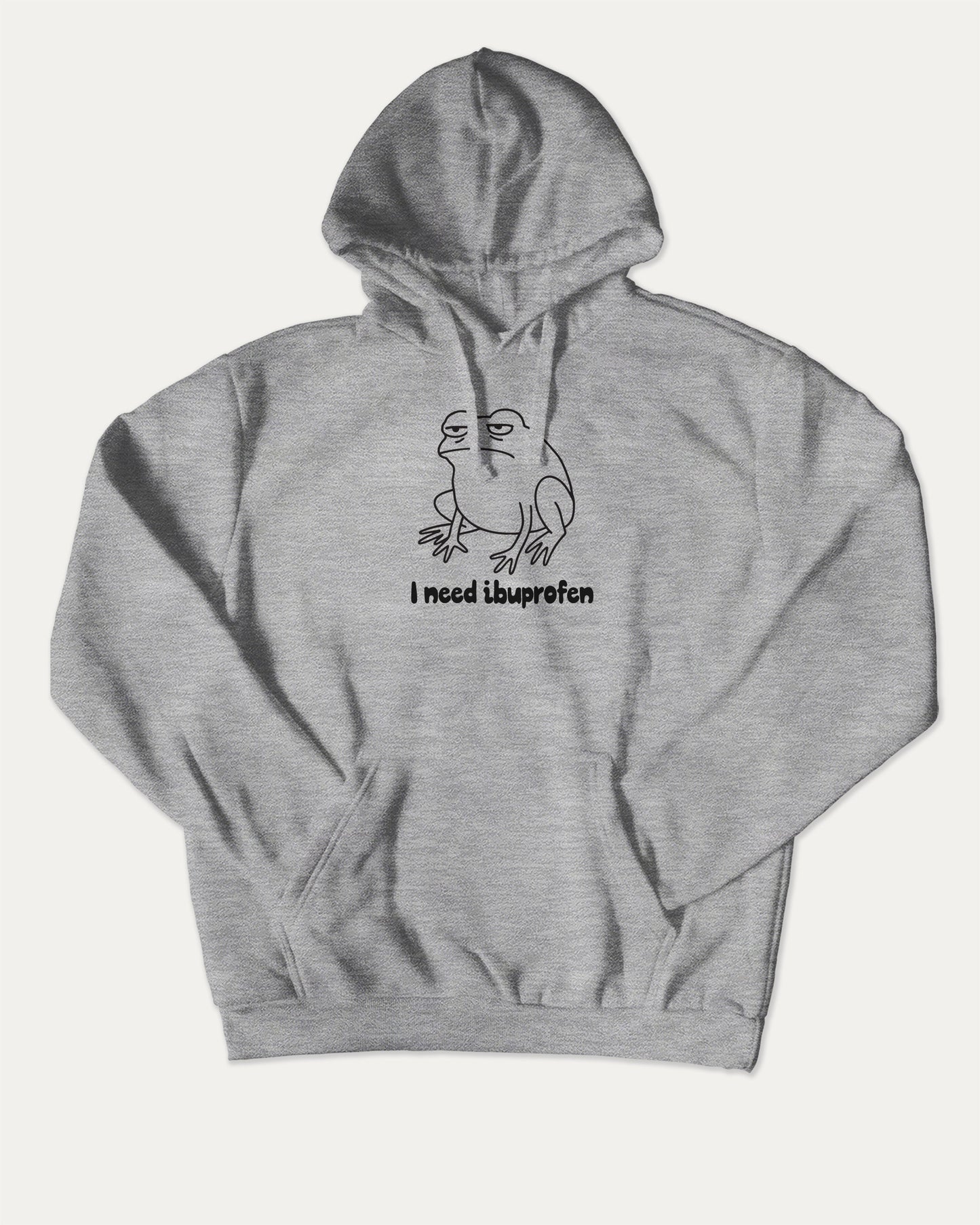 I need ibuprofen bold graphic hoodie, Funny Frog Graphic T shirt, Funny Animal T shirt, Pun T shirt, Humorous Animal T shirt, A must-have graphic hoodie, cozy and cool, trending streetwear essential. Heather Grey hoodie