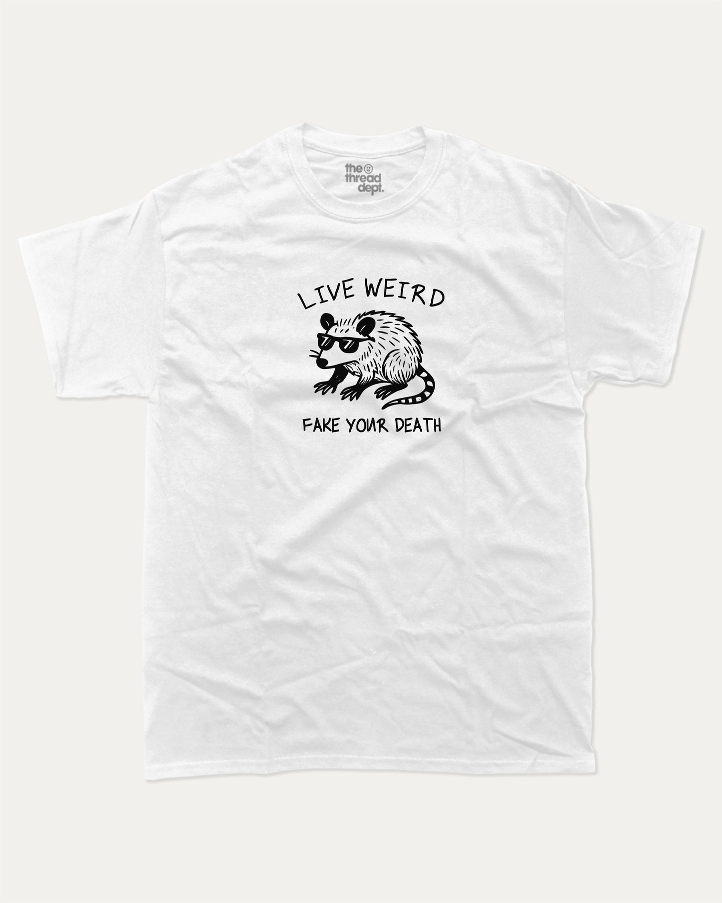 Live Weird graphic t-shirt, perfect for adults. Funny Animal Tee, Humorous Graphic T Shirt. Funny Graphic T Shirt, trending meme shirt, unique gift idea. White.