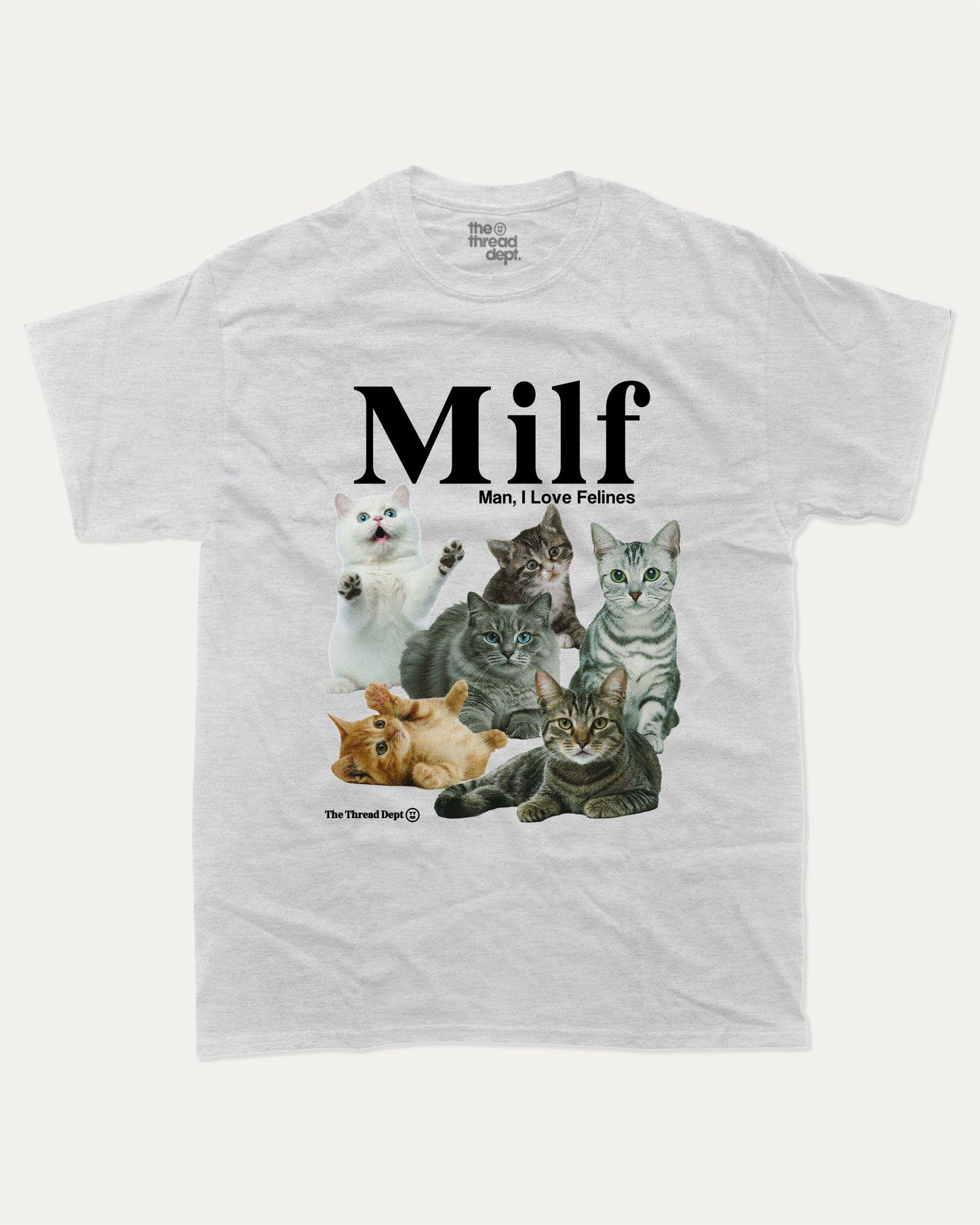 Man I Love Felines graphic tee with bold and humorous print, funny and trendy graphic. Funny Cat Graphic T shirt, Gift for Cat Lover, Cat Graphic T shirt, Cute Cat tee, Perfect for adults and gift-giving. Ash Grey shirt.