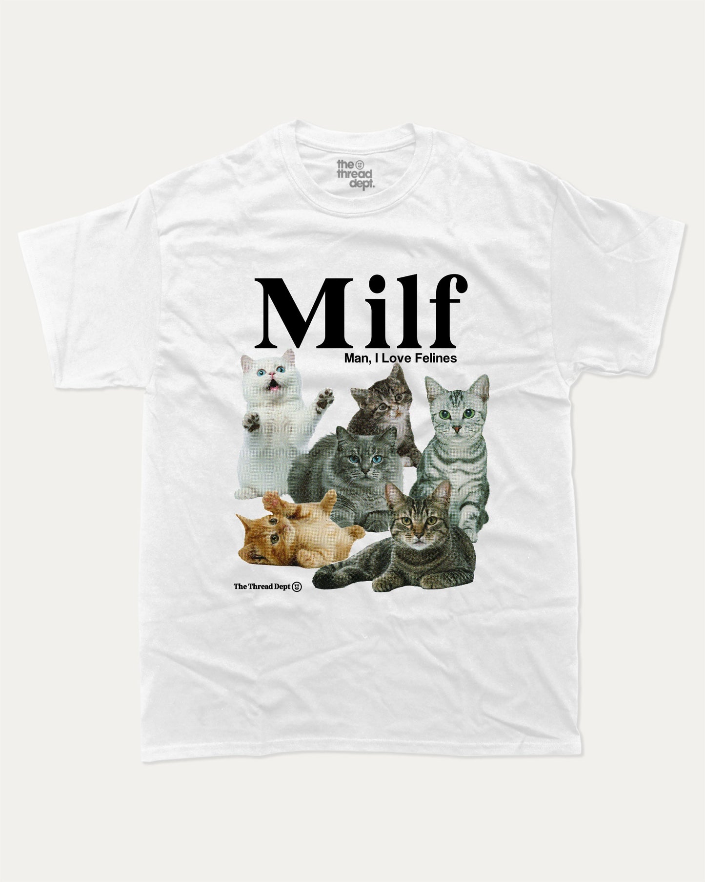 Man I Love Felines graphic tee with bold and humorous print, funny and trendy graphic. Funny Cat Graphic T shirt, Gift for Cat Lover, Cat Graphic T shirt, Cute Cat tee, Perfect for adults and gift-giving. White shirt.