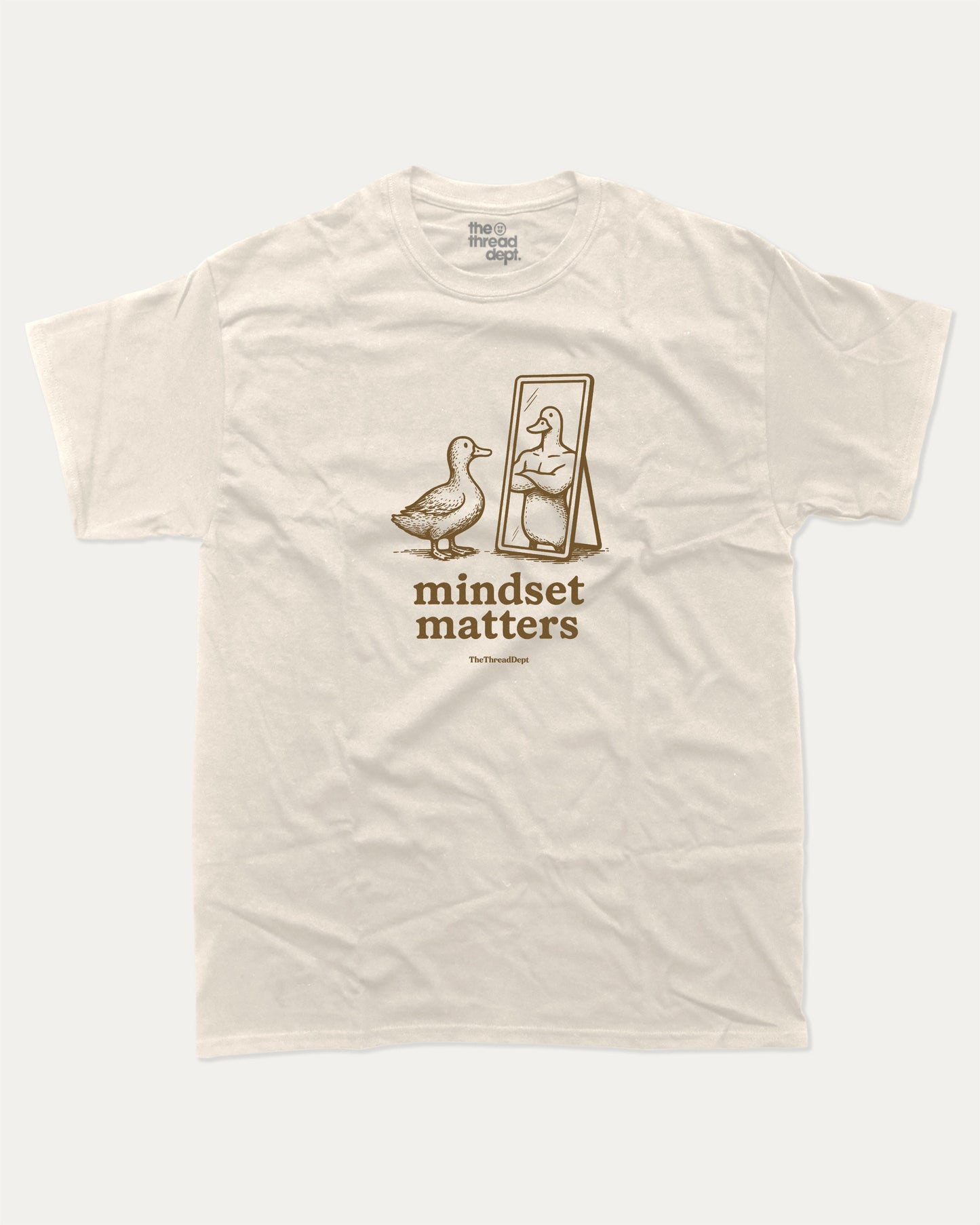 Mindset Matters graphic t-shirt, perfect for gifts. Funny duck graphic tee, trending meme shirt, unique gift idea. Cream.