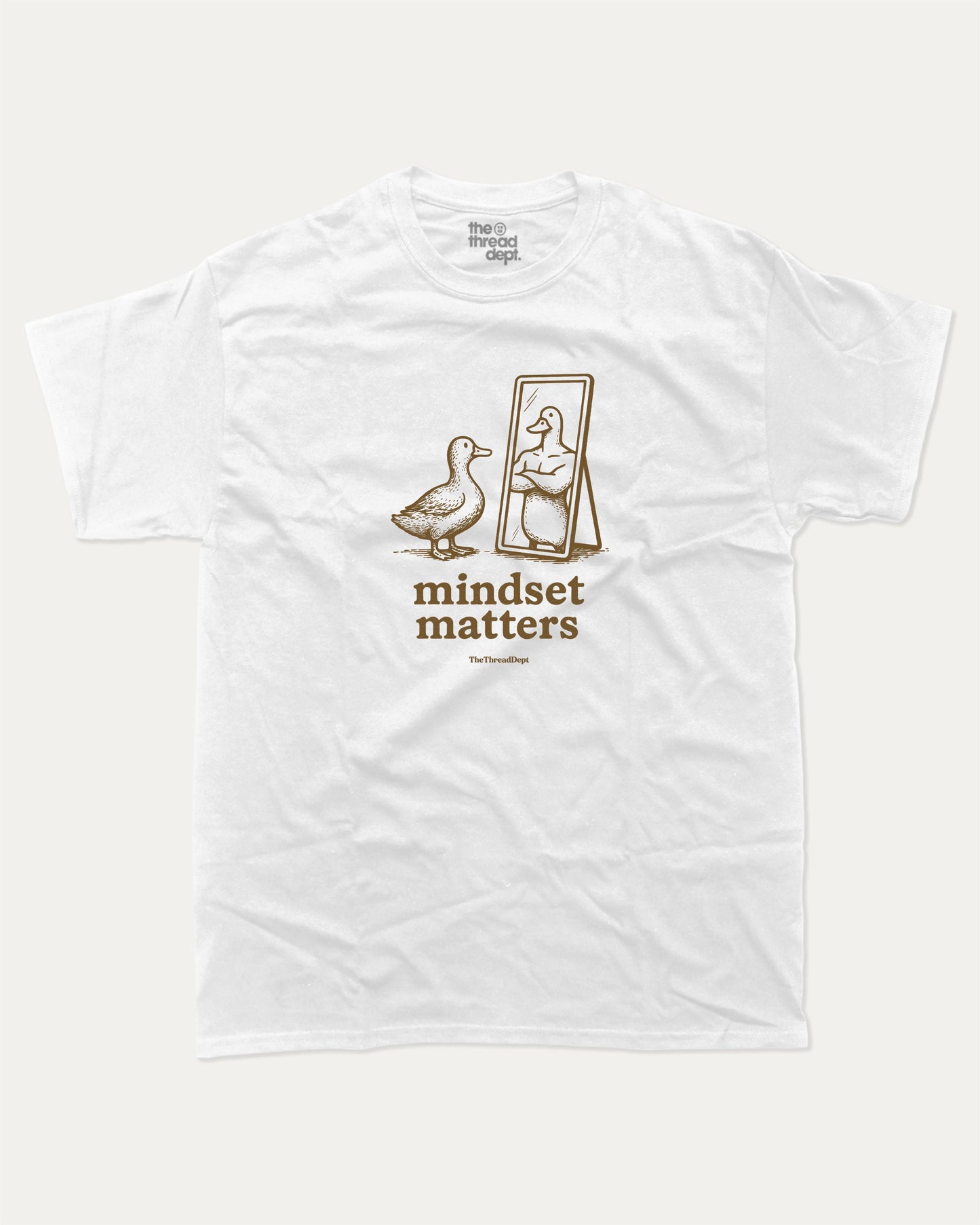 Mindset Matters graphic t-shirt, perfect for gifts. Funny duck graphic tee, trending meme shirt, unique gift idea. White.