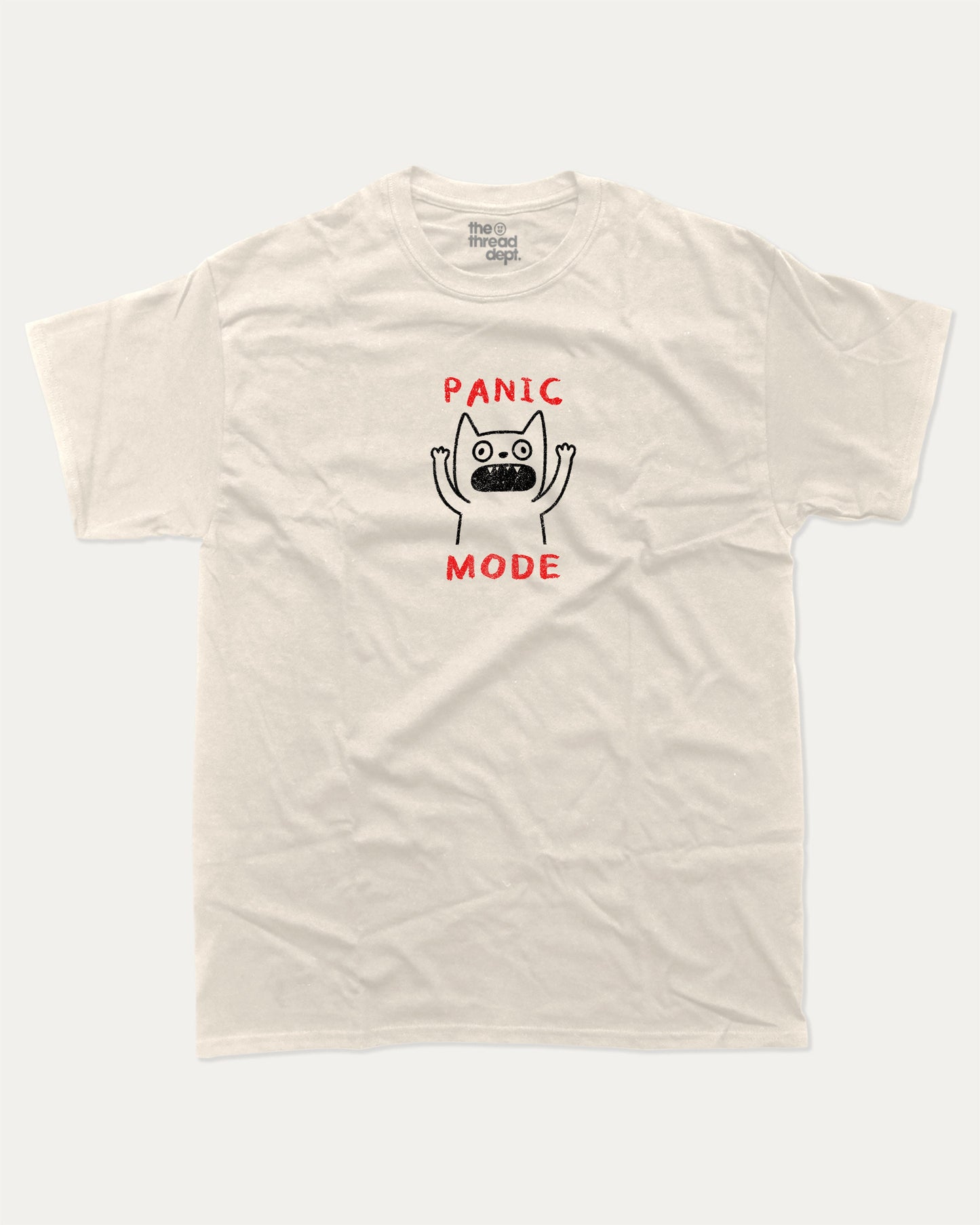 Panic Mode Cat graphic t-shirt, Cute Animal Graphic T shirt, Funny Animal Graphic T shirt, Funny meme Graphic T shirt, Pun Animal Graphic T shirt, A must-have funny tee, trending meme shirt, unique gift idea. Cream.