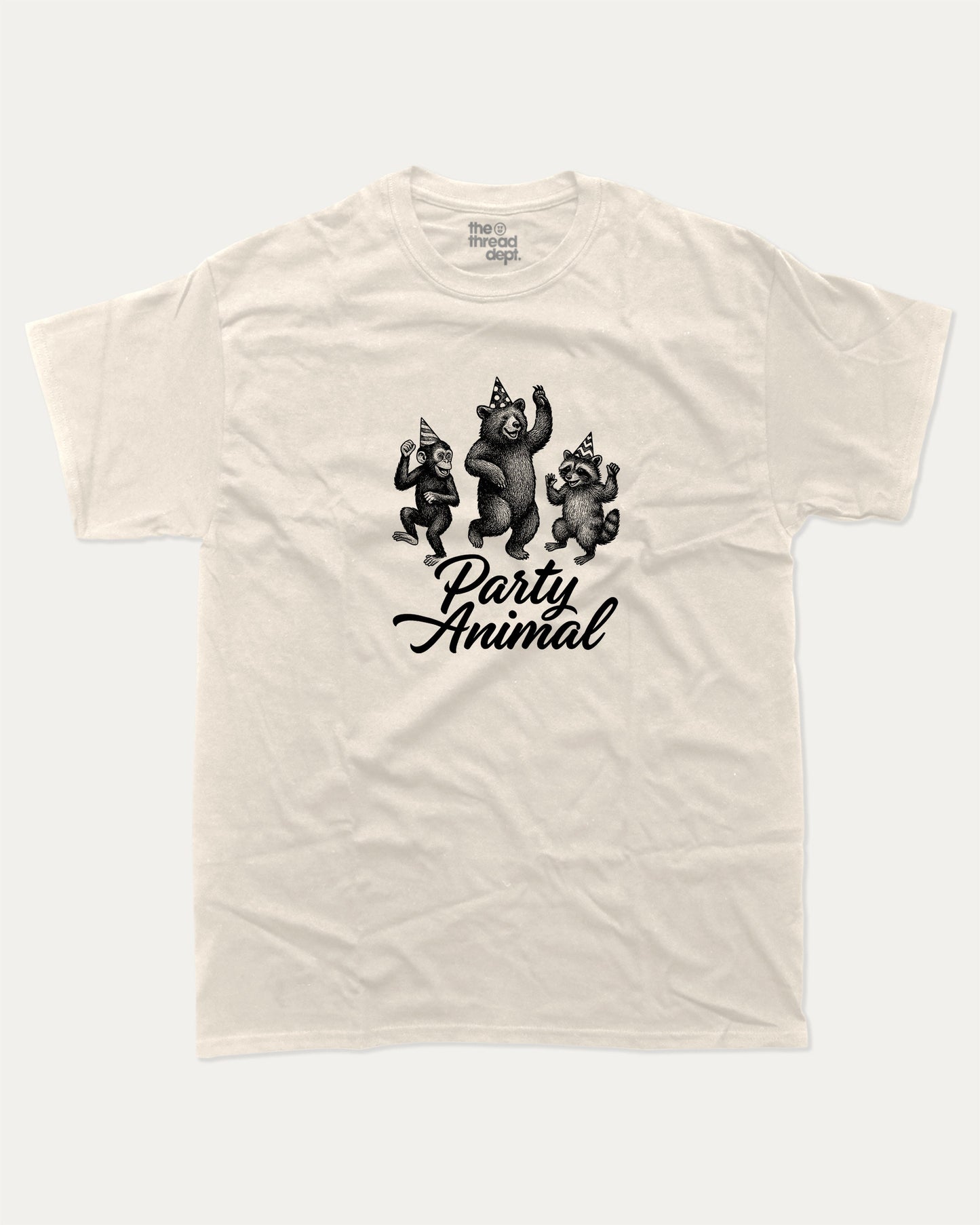 Party Animal graphic t-shirt, perfect for adults. A must-have funny tee, trending meme shirt, funny gift idea. Cream.