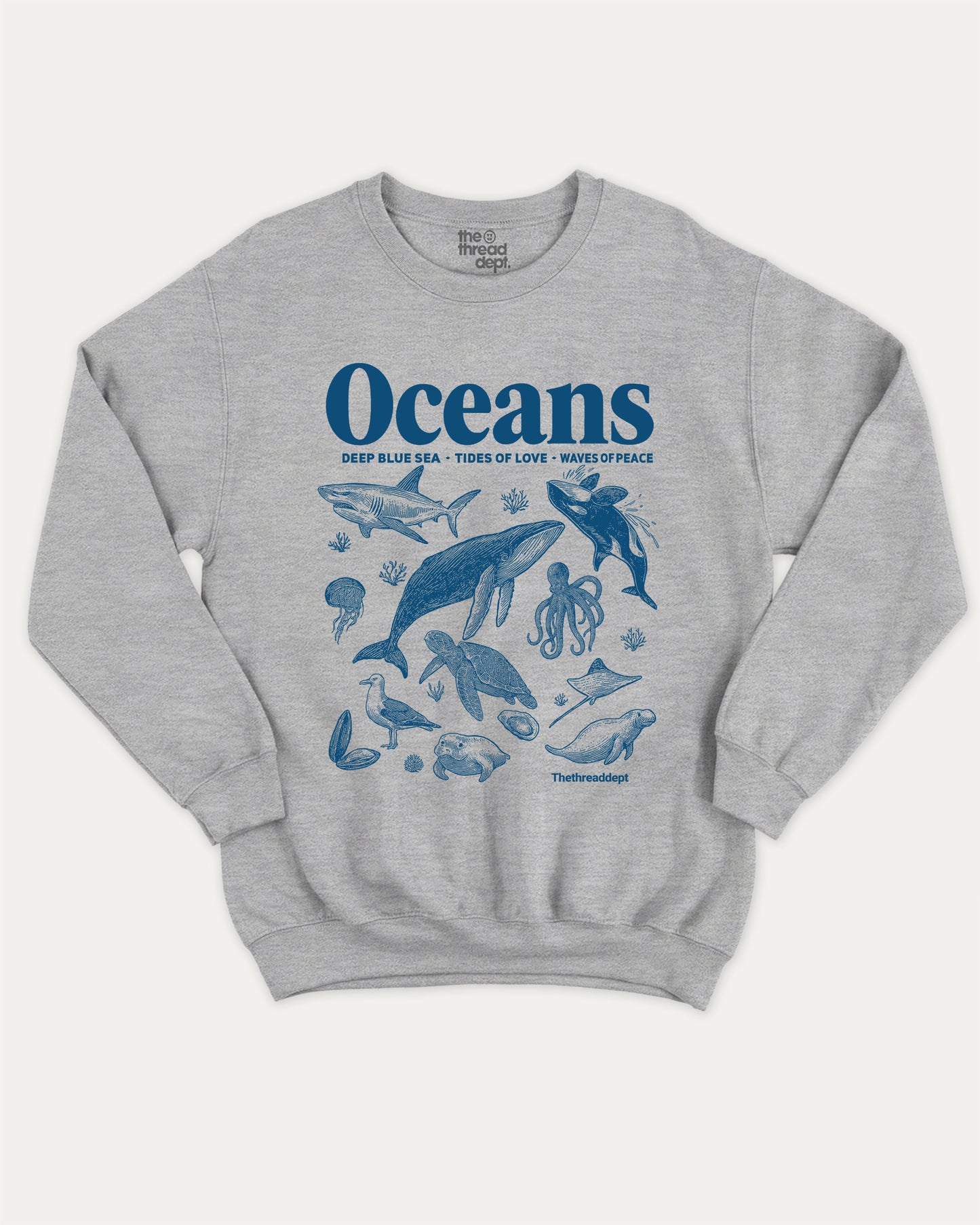 Retro Oceans pullover sweatshirt, perfect gifts. A must-have 90s vintage pullover, comfy cold-weather wear, bold casual look. Heather Grey sweater