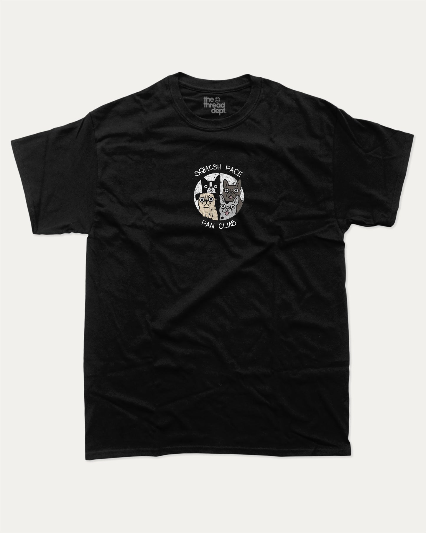 Squish Face Fan Club graphic t-shirt, Cute Dog Graphic T shirt, Pug T shirt, French Bulldog T shirt, Dog lover T shirt,. A must-have funny tee, trending meme shirt, unique gift idea. Black.
