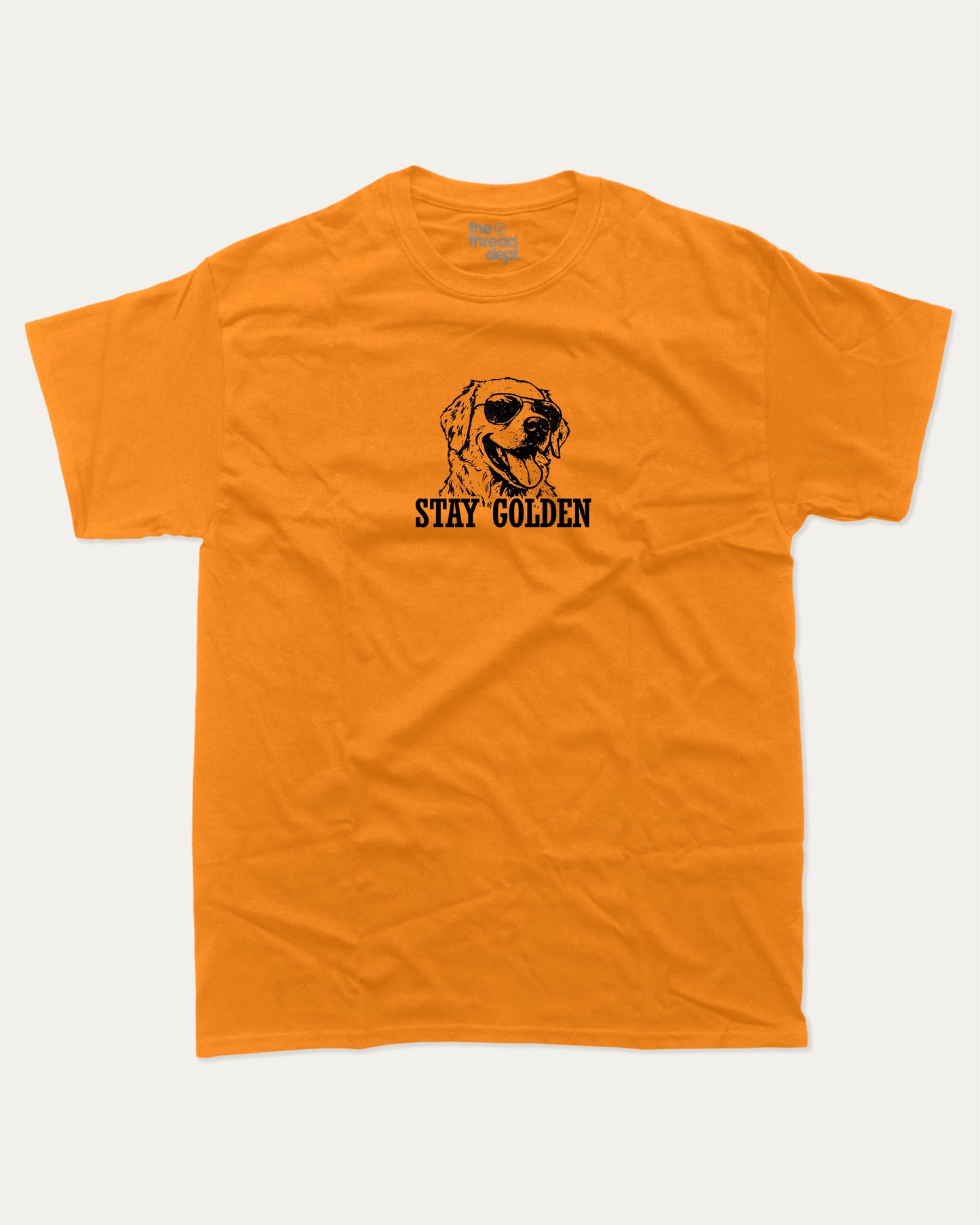 Stay Golden graphic tee with bold and humorous print, funny and trendy graphic. Funny Golden Retriever T shirt, Dog Graphic T shirt, Perfect gift for Dog person, Perfect for adults and gift-giving. Orange shirt.