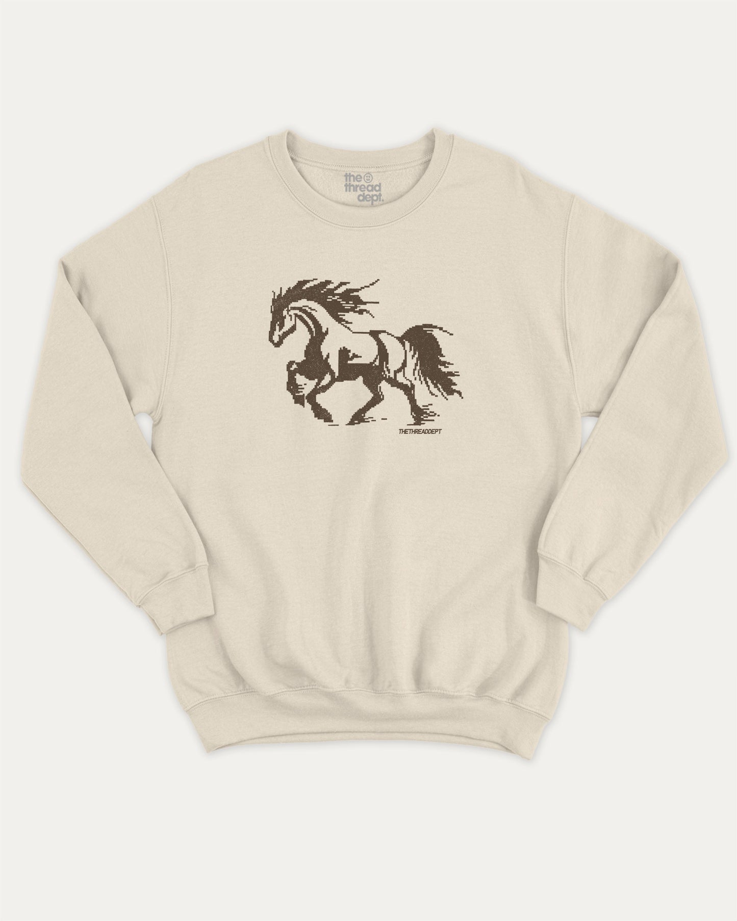 Vintage Pixel Horse pullover sweatshirt, Funny teenager gifts. Retro horse graphic pullover, comfy cold-weather wear, bold casual look. Natural sweater