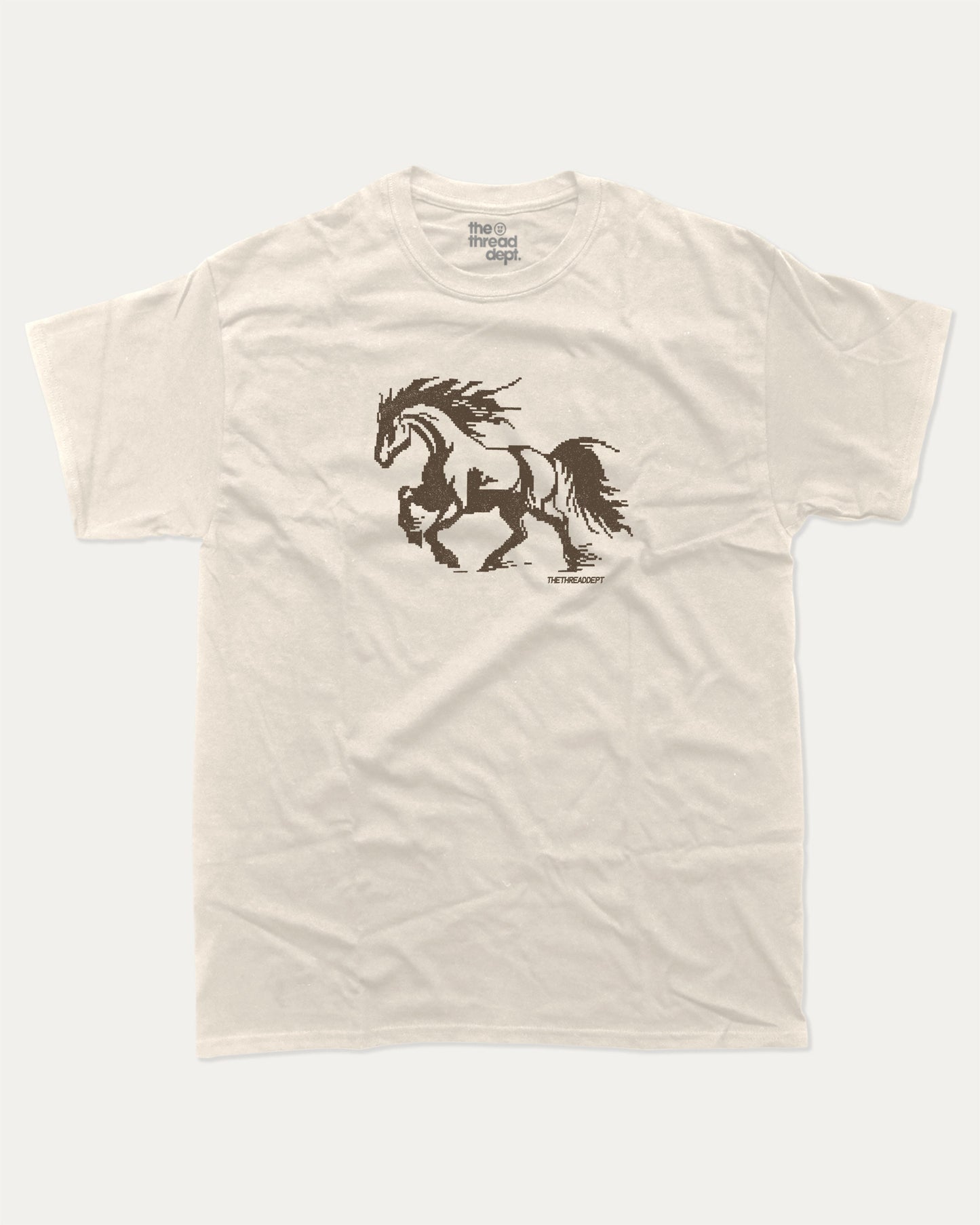 Vintage Pixel Horse graphic t-shirt, Funny teenager gifts. Retro horse graphic tee, trending meme shirt, unique gift idea. Cream.