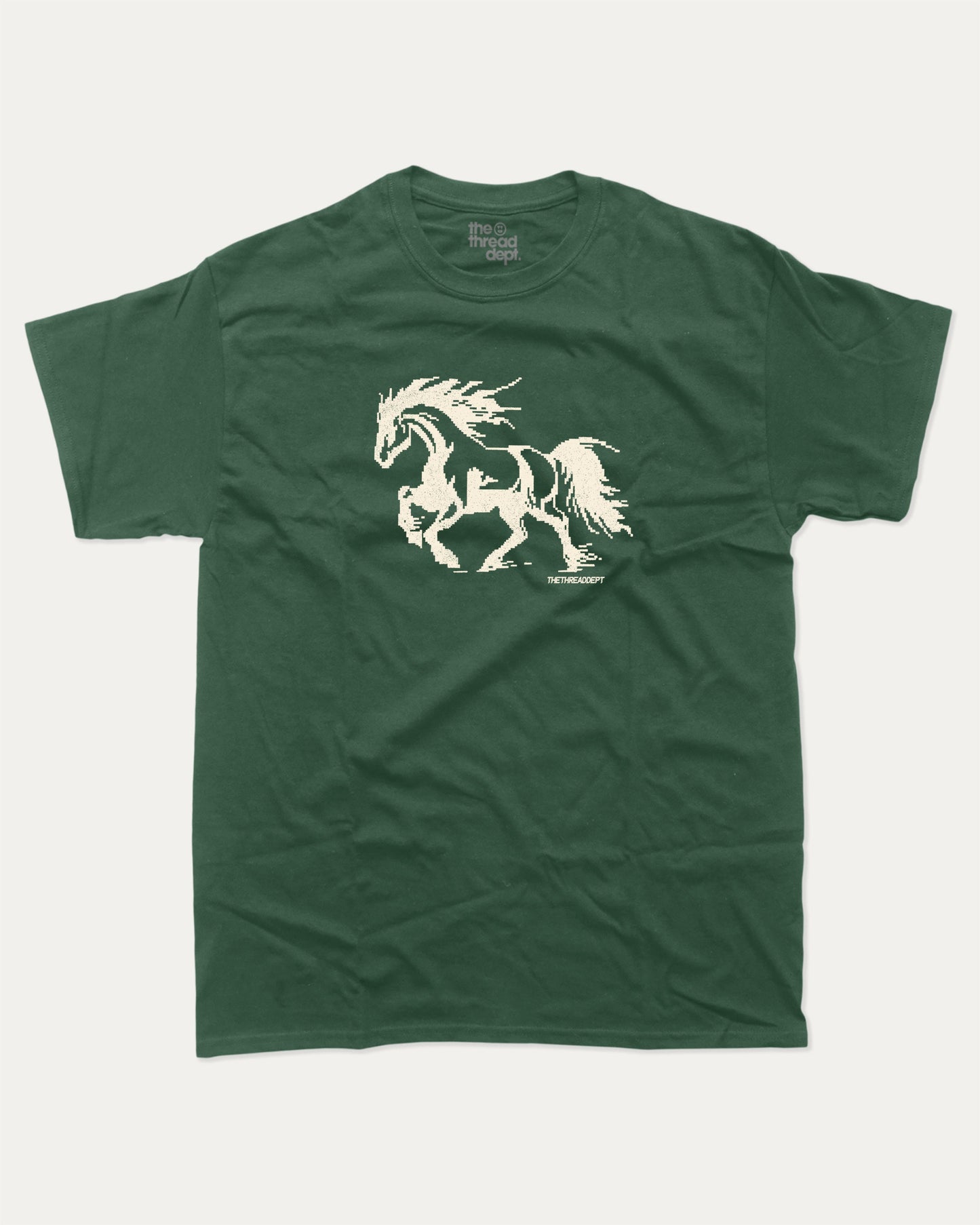Vintage Pixel Horse graphic t-shirt, Funny teenager gifts. Retro horse graphic tee, trending meme shirt, unique gift idea. Forest.