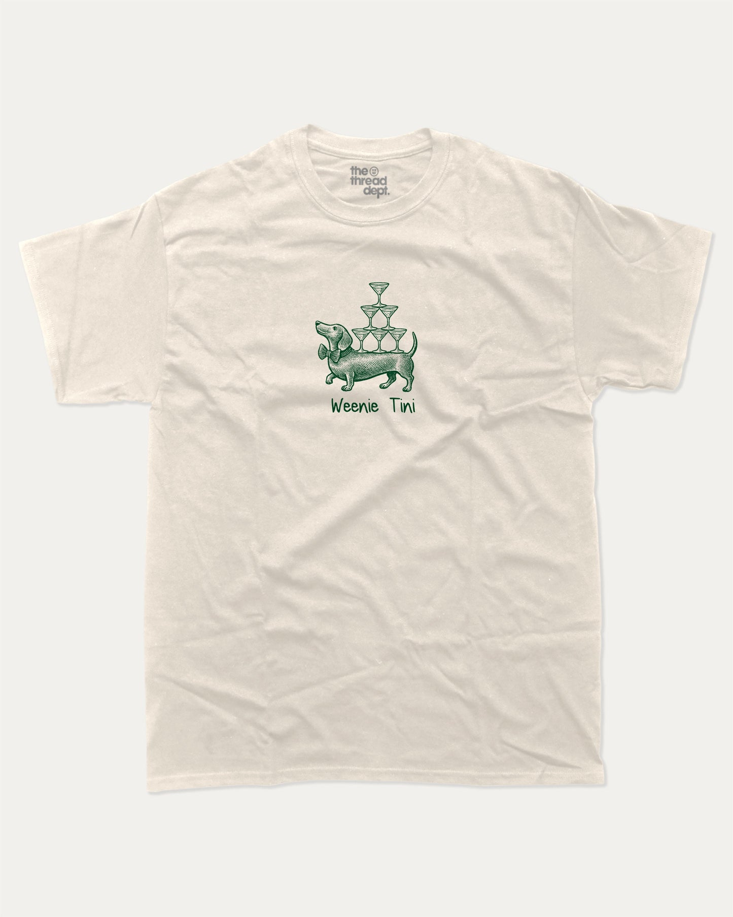 Weenie Tini graphic t-shirt, Cute Dog Graphic T shirt, Docs Hund T shirt, Wiener Dog T shirt, Dog lover T shirt,. A must-have funny tee, trending meme shirt, unique gift idea. Cream.