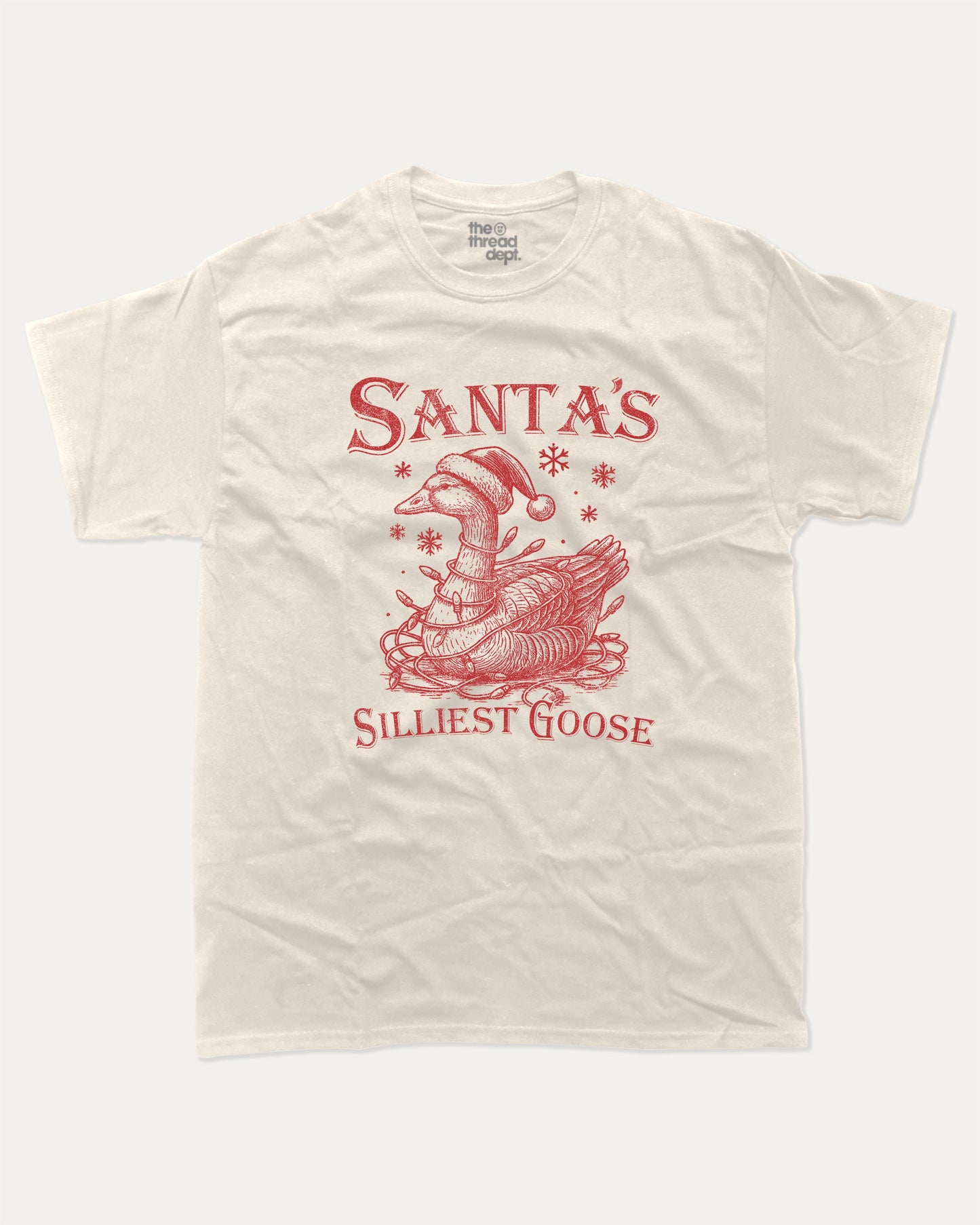 Santa's Silliest Goose graphic t-shirt, Perfect gift for christmas, Christmas T shirt, fun Christmas T shirt, A must-have funny tee, trending meme shirt, unique gift idea. Cream.