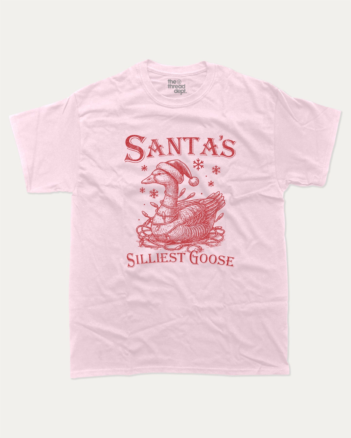 Santa's Silliest Goose graphic t-shirt, Perfect gift for christmas, Christmas T shirt, fun Christmas T shirt, A must-have funny tee, trending meme shirt, unique gift idea. Pink.