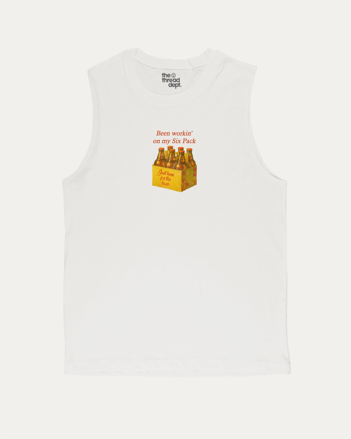 Been workin on my Six Pack funny men's muscle tank, perfect for gym and casual wear. A must-have everyday tank top, strong style for active days. White muscle top