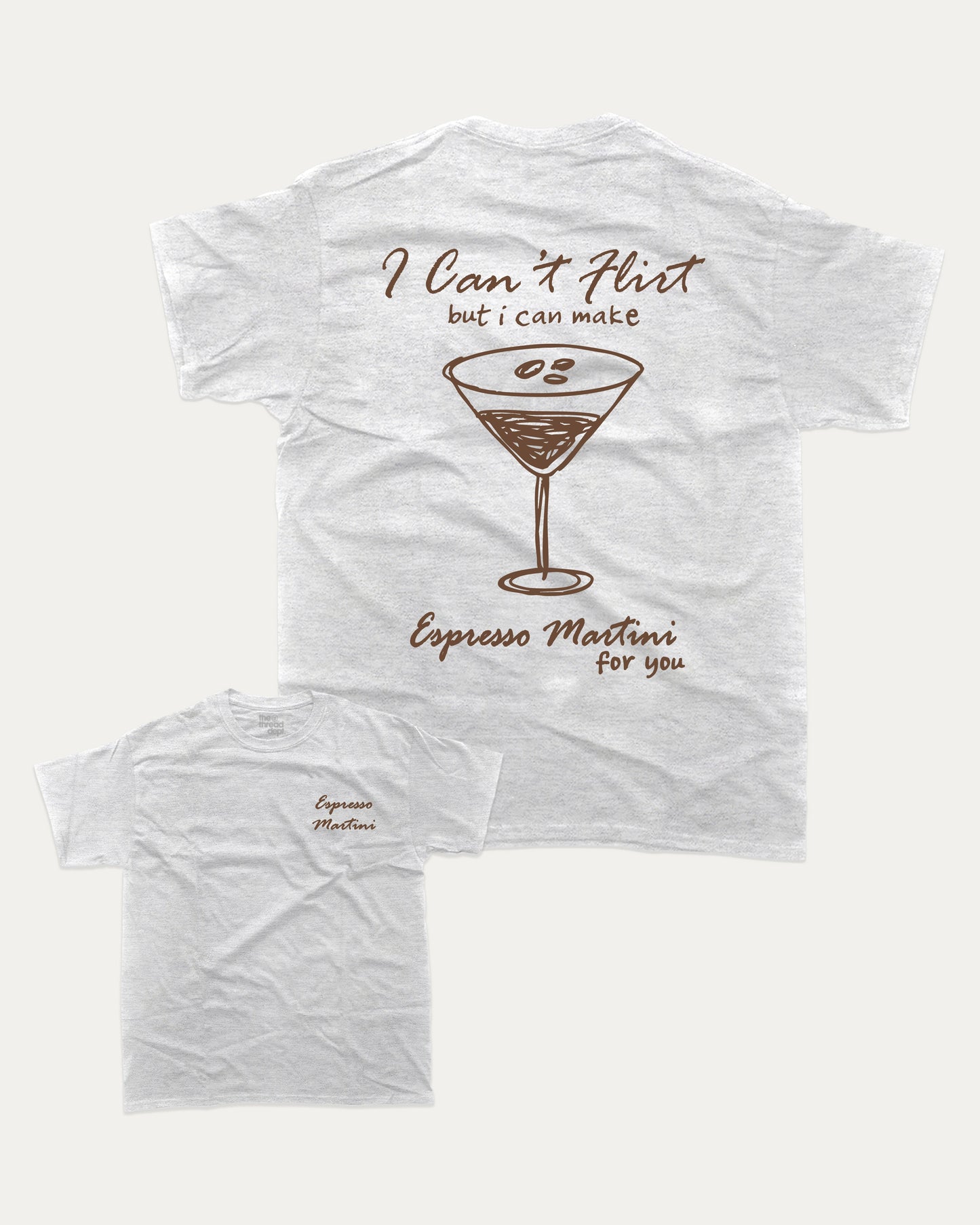 Espresso Martini graphic t-shirt, Drinks T shirt, Cocktail Graphic T shirt, A must-have funny tee, trending meme shirt, unique gift idea. Ash Grey .