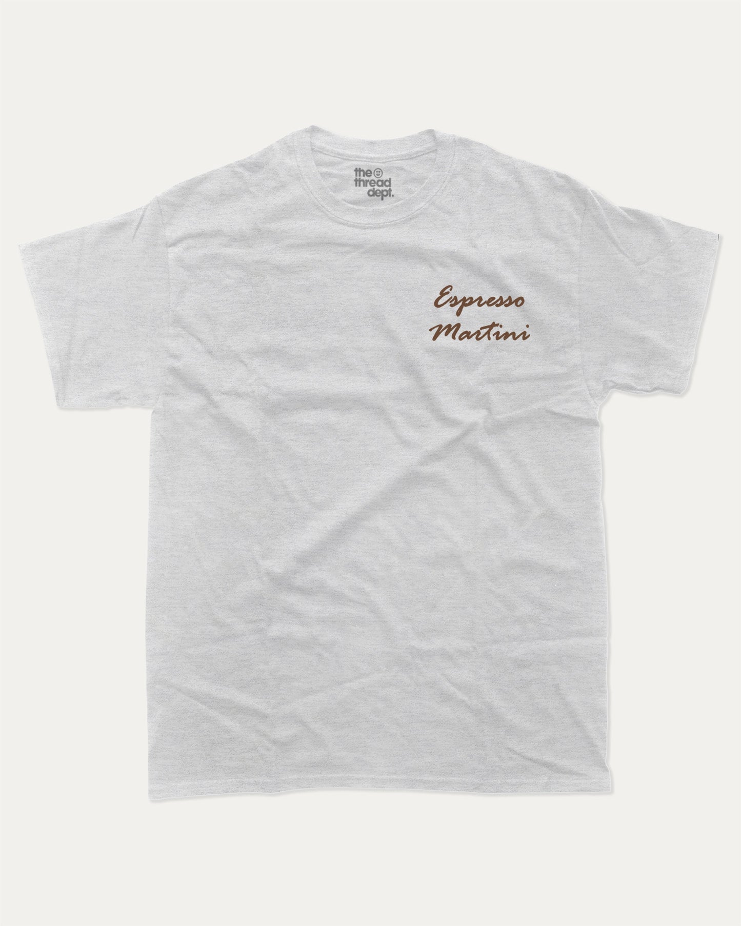 Espresso Martini graphic t-shirt, Drinks T shirt, Cocktail Graphic T shirt, A must-have funny tee, trending meme shirt, unique gift idea. Ash Grey .