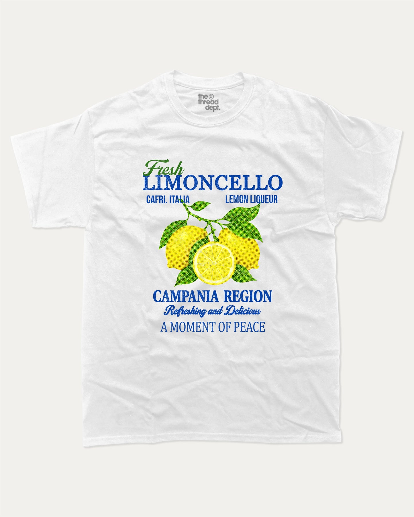 Fresh Limoncello graphic tee with bold and humorous print, funny and trendy graphic. Retro Inspired Graphic T shirt, Lemon Graphic Tee, Italian Liquor tee, Alocohil T shirt, Cocktail T shirt, Perfect for adults and gift-giving. White shirt.