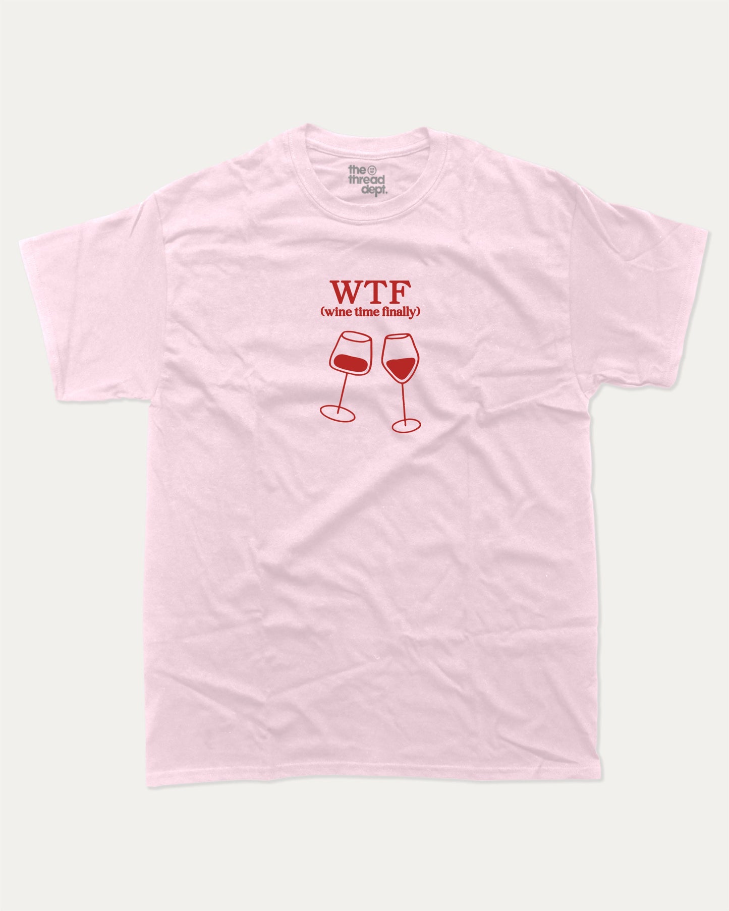 Wine Time Finally graphic tee with bold and humorous print, funny and trendy graphic. Gift to Wine Lover, Wine Graphic Tee, Perfect for adults and gift-giving. Pink shirt.