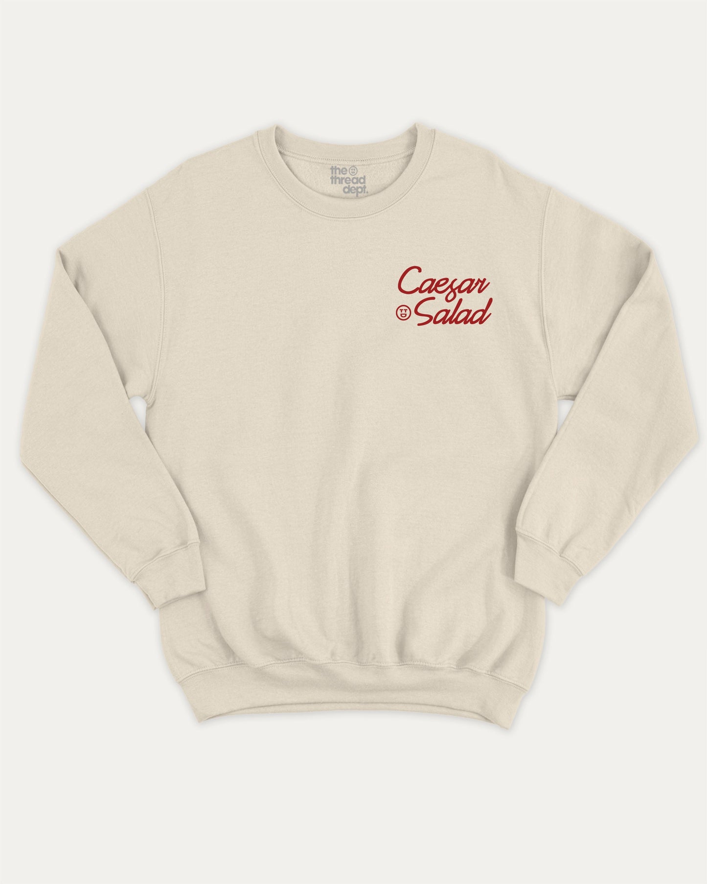 Caesar Salad pullover sweatshirt, perfect for adults. A must-have salad graphic pullover, comfy cold-weather wear, bold casual look. Natural sweater