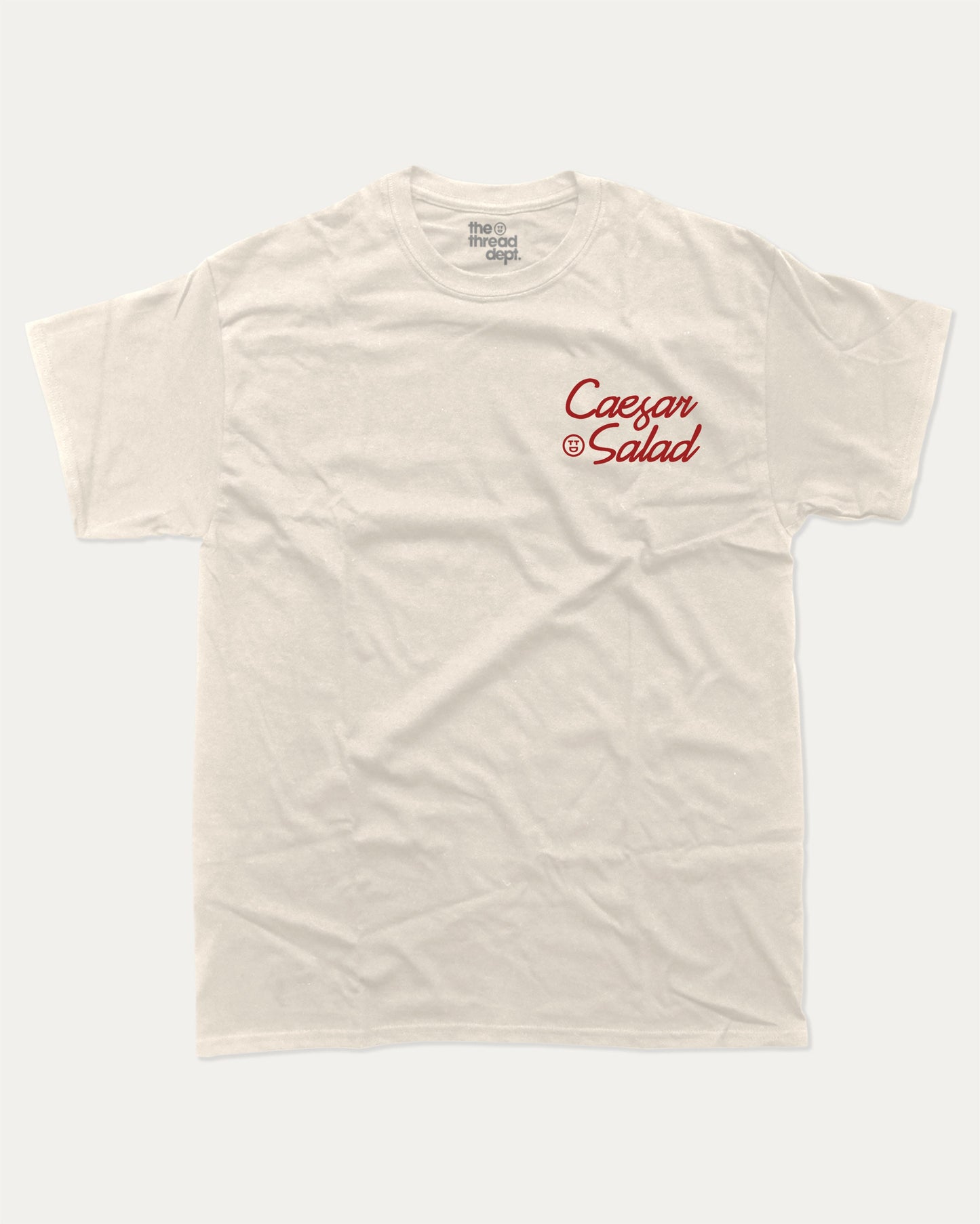 Caesar Salad graphic t-shirt, perfect for adults. A must-have funny tee, trending meme shirt, unique gift idea. Cream.