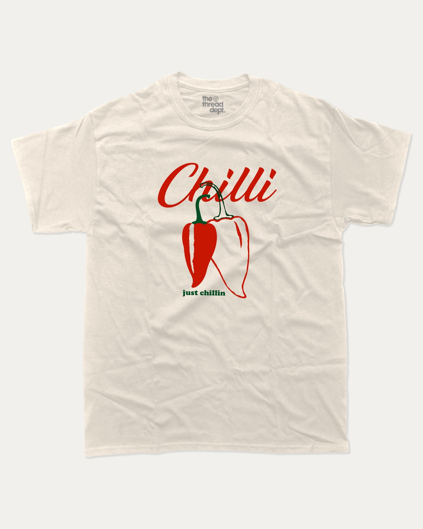 Chilli graphic t-shirt, Funny Food T shirt, T shirt for Food Lover, A must-have funny tee, trending meme shirt, unique gift idea. Cream.