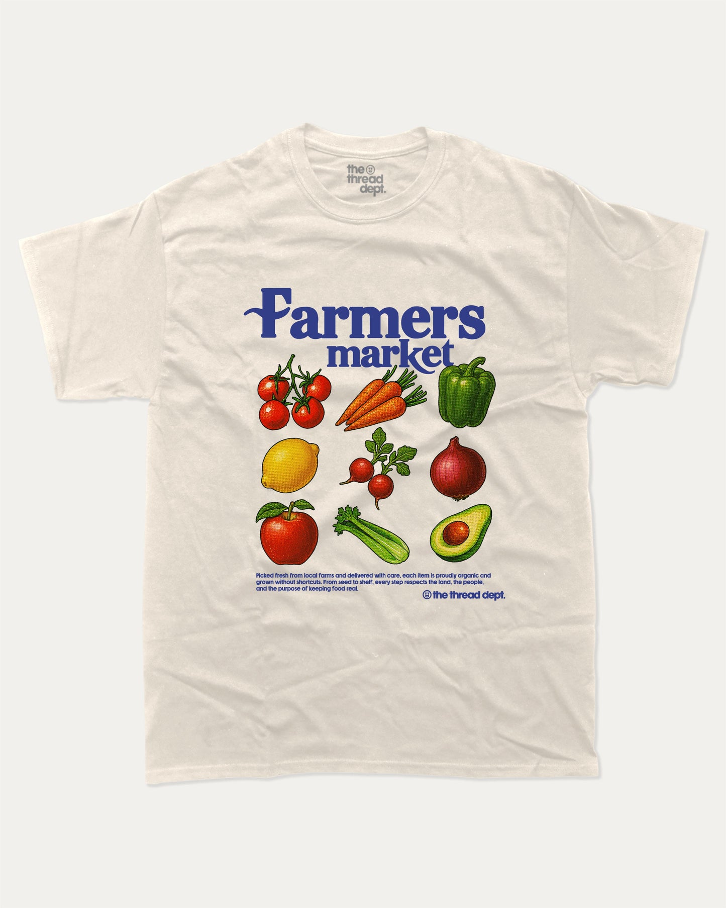 Farmers Market graphic t-shirt, perfect for special birthday. Funny farmers market gifts, trending meme shirt, unique gift idea. Cream.
