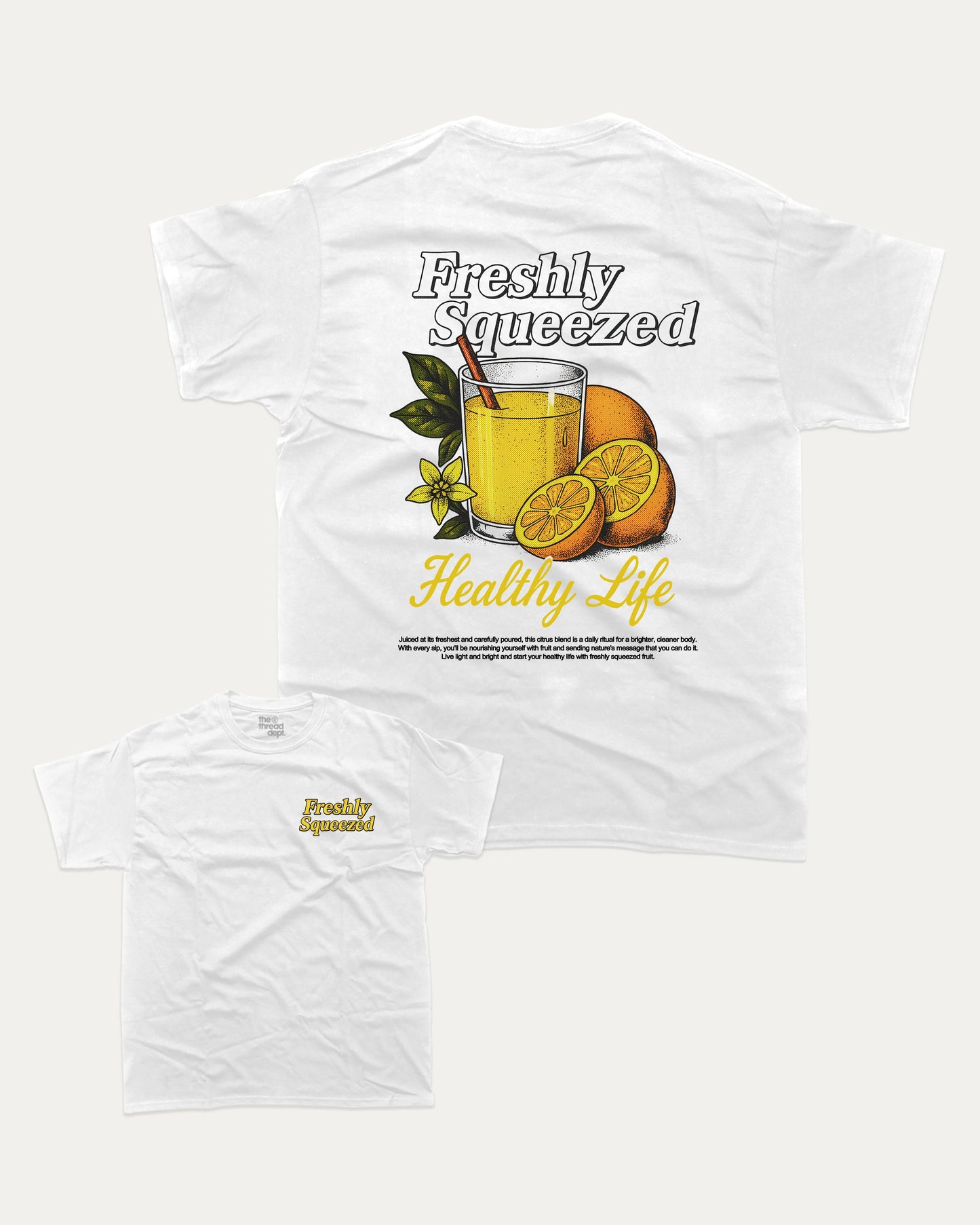 Freshly Squeezed Lemon graphic t-shirt, perfect for adults. Vintage lemon graphic tee, trending meme shirt, unique gift idea. White.