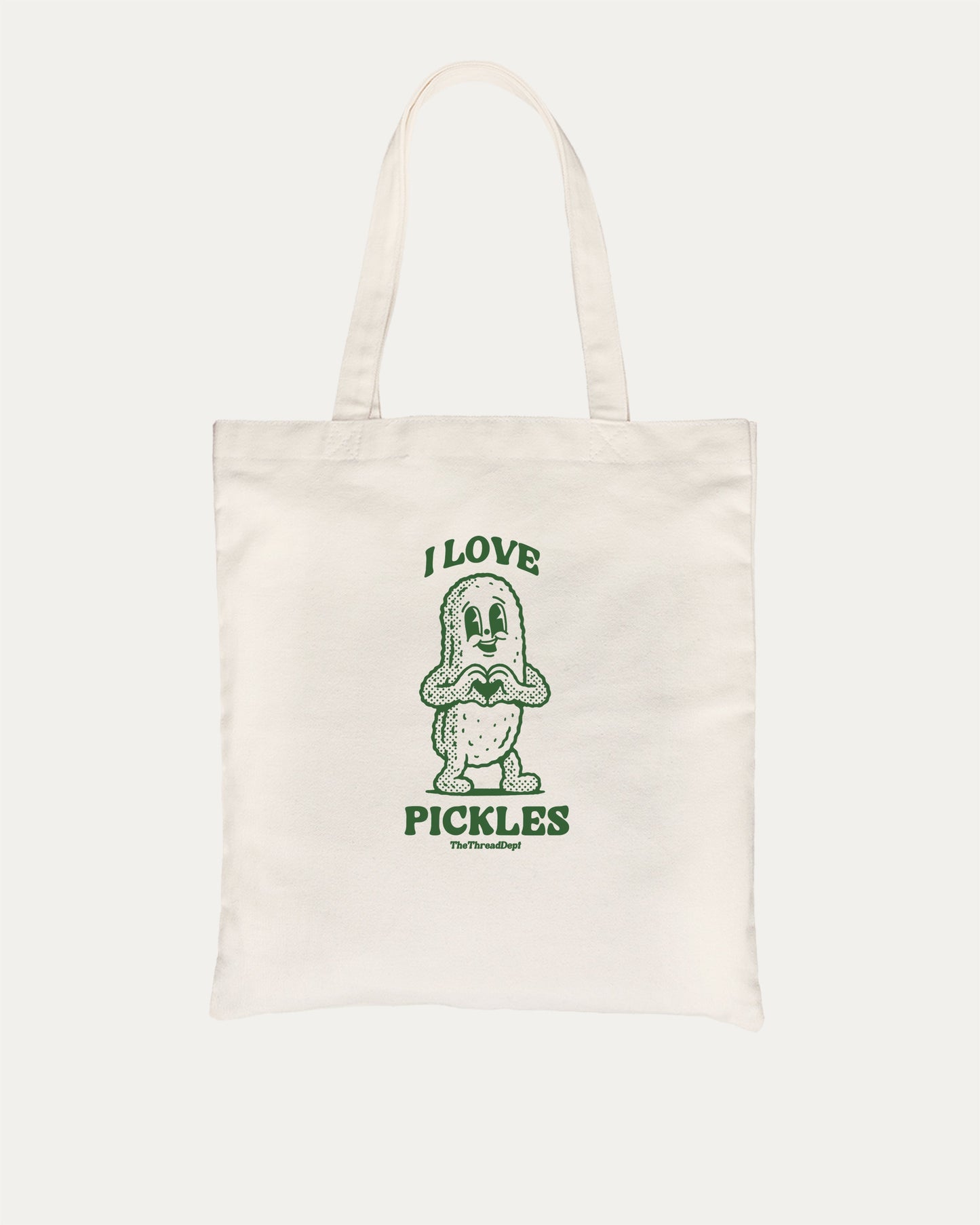 I Love Pickles cotton canvas tote bag with humorous graphic, perfect for everyday carry. A must-have aesthetic accessory, great for shopping, school, or casual days. Special gifts for friends. Natural bag