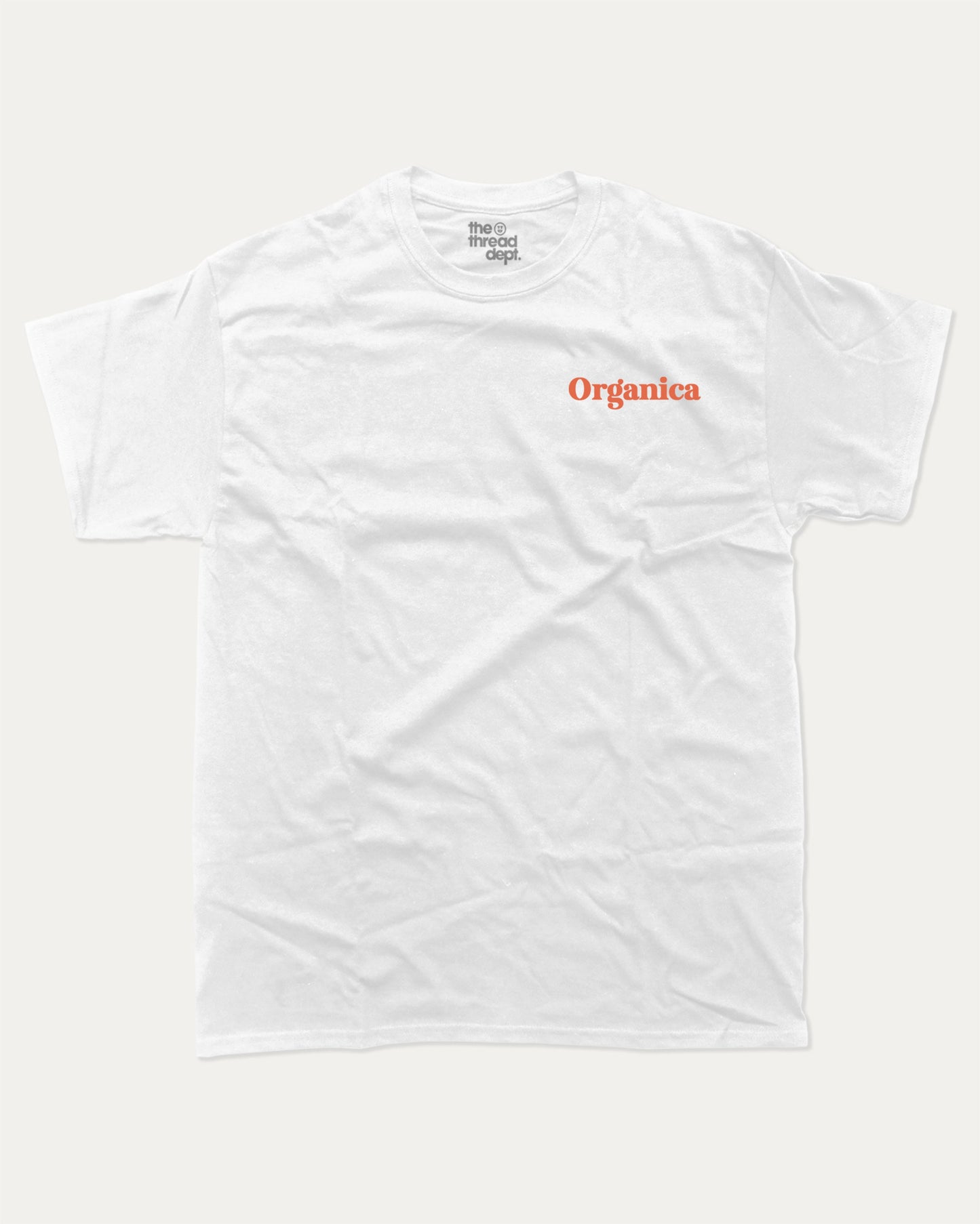 Organica graphic tee with orgarnic lover graphic, funny and trendy graphic. Perfect for adults and gift-giving. White shirt.