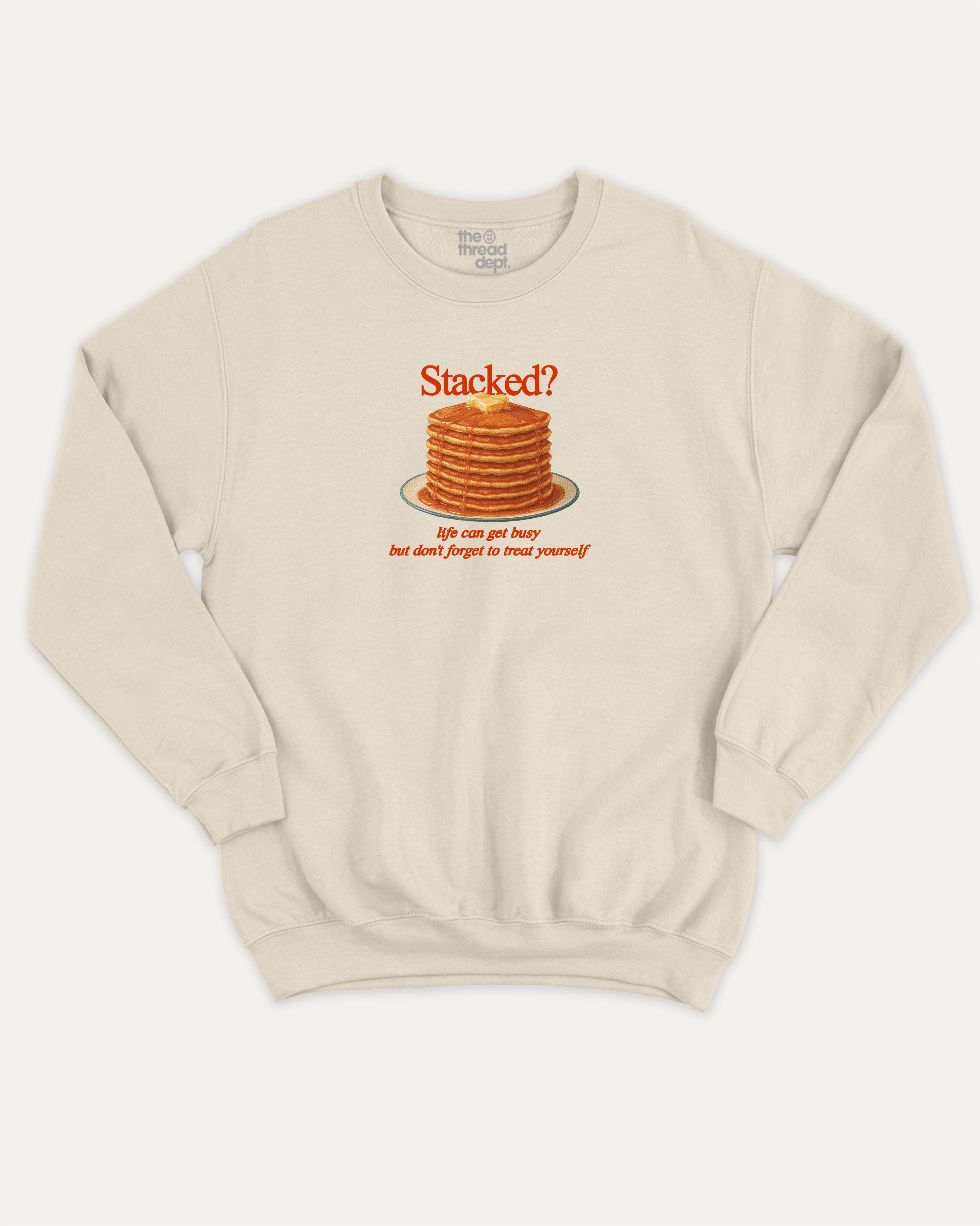 Stacked graphic sweatshirt with bold and humorous print, Funny Food Graphic T shirt, Food Graphic Shirt, warm and cozy graphic for everyday wear. Perfect for adults and gift-giving. Natural pullover.