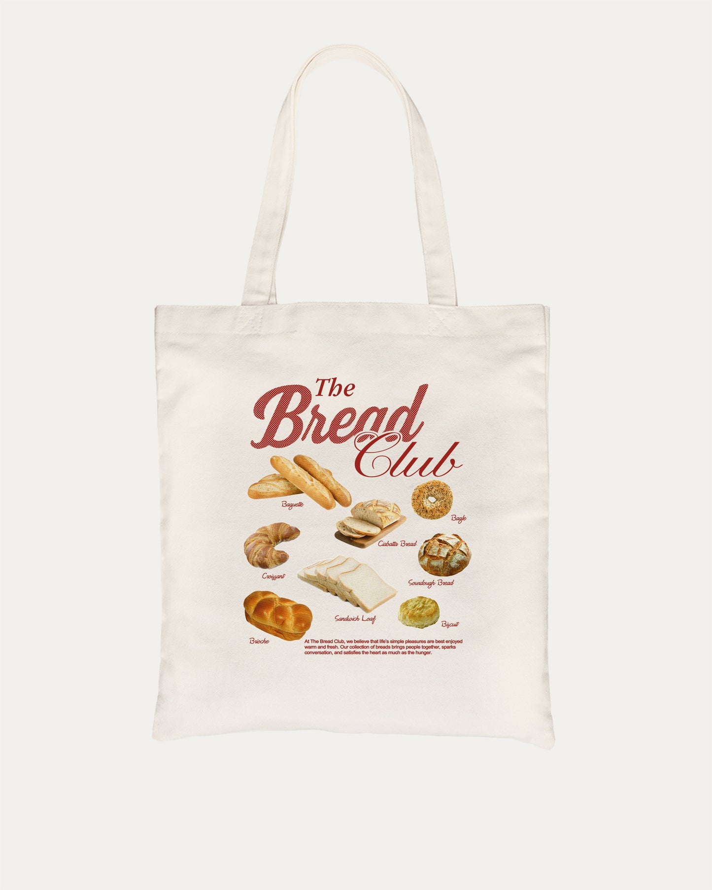 The Bread Club cotton canvas tote bag with humorous graphic, perfect for everyday carry. A must-have aesthetic accessory, great for shopping, school, or casual days. Special gifts for friends. Natural bag