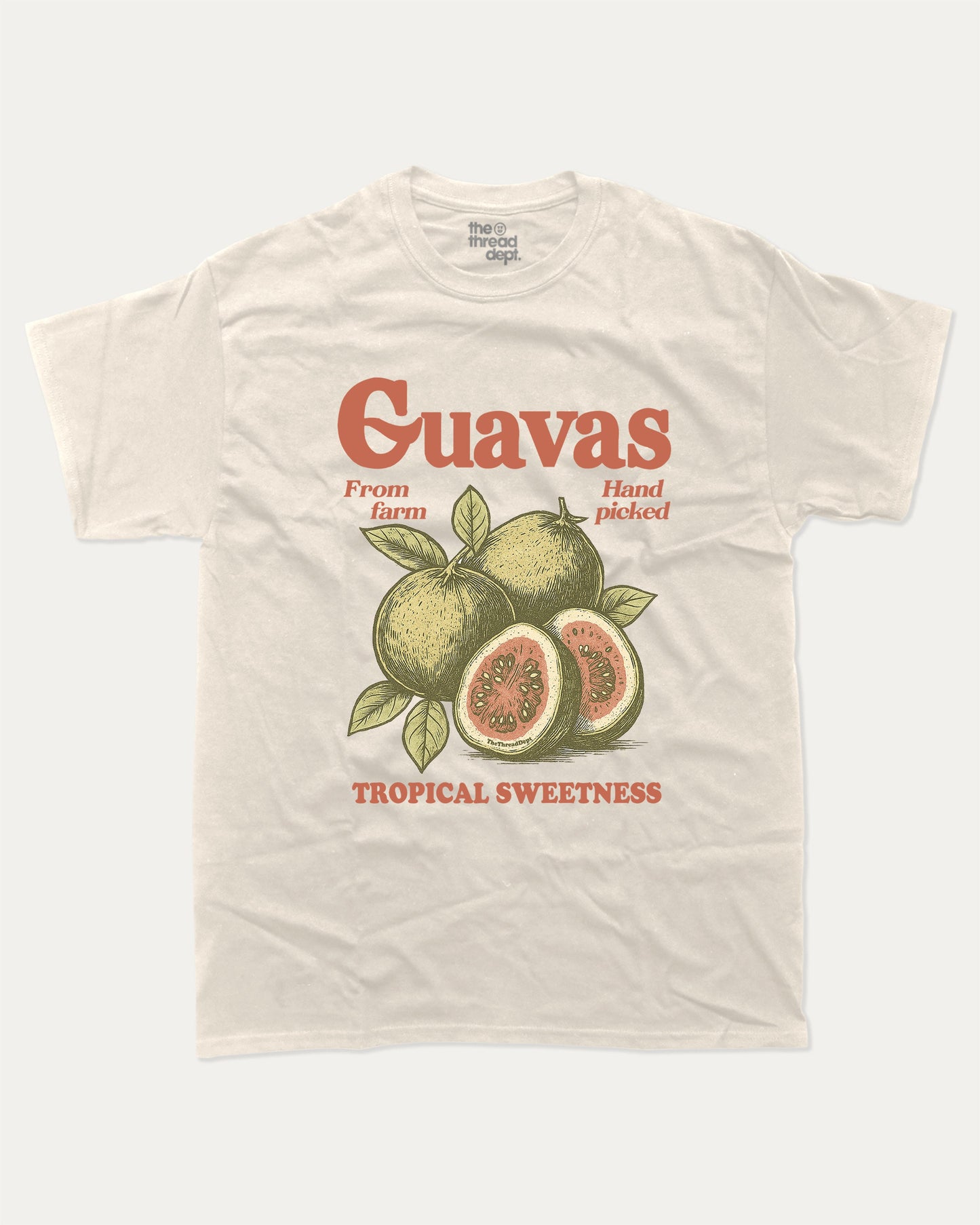 Vintage Guavas graphic t-shirt, perfect for adults. Raspberry funny tee, trending guava graphic shirt, unique gift idea. Cream.