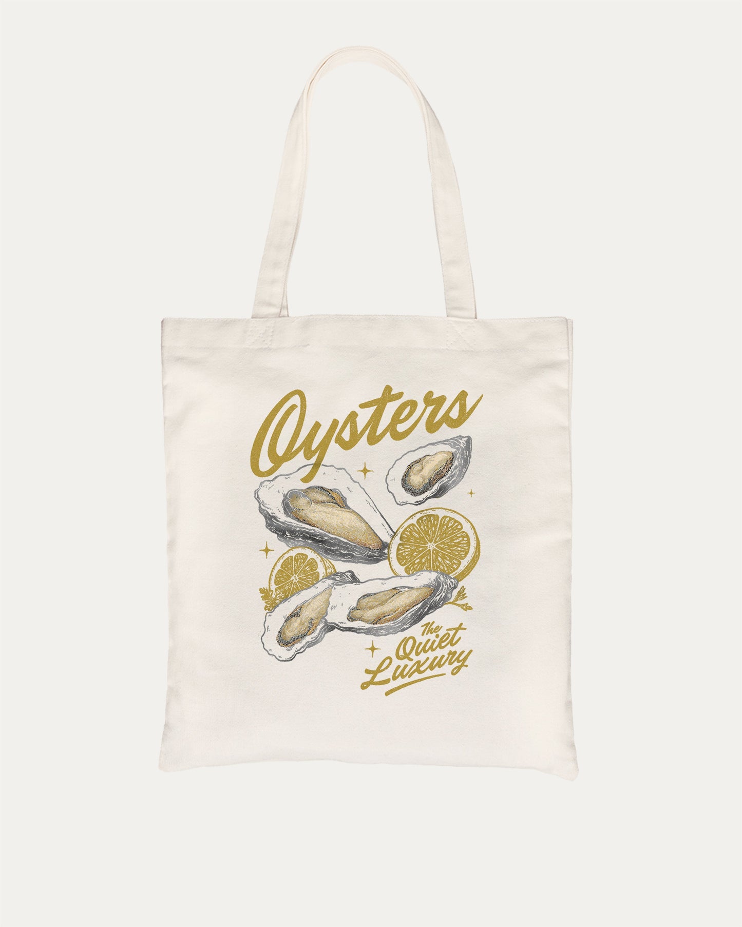 Vintage Oysters The Quiet Luxury cotton canvas tote bag with vintage oysters graphic, perfect for everyday carry. A must-have aesthetic accessory, great for shopping, school, or casual days. Special gifts for friends. Natural bag
