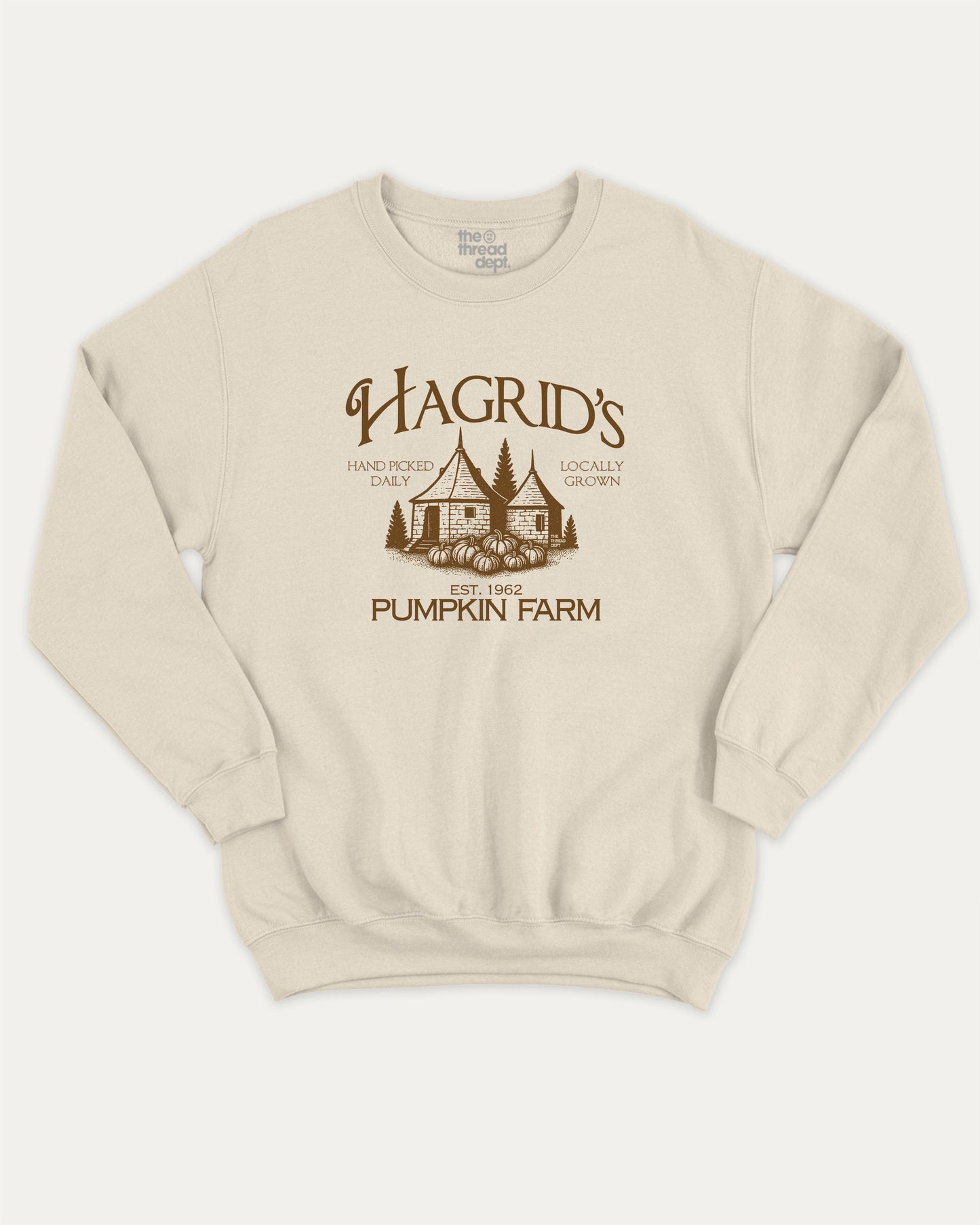 Hagrid's Pumpkin Farm pullover sweatshirt, perfect funny gift for friends. A must-have Vintage halloween graphic pullover, comfy cold-weather wear, bold casual look. Natural sweater