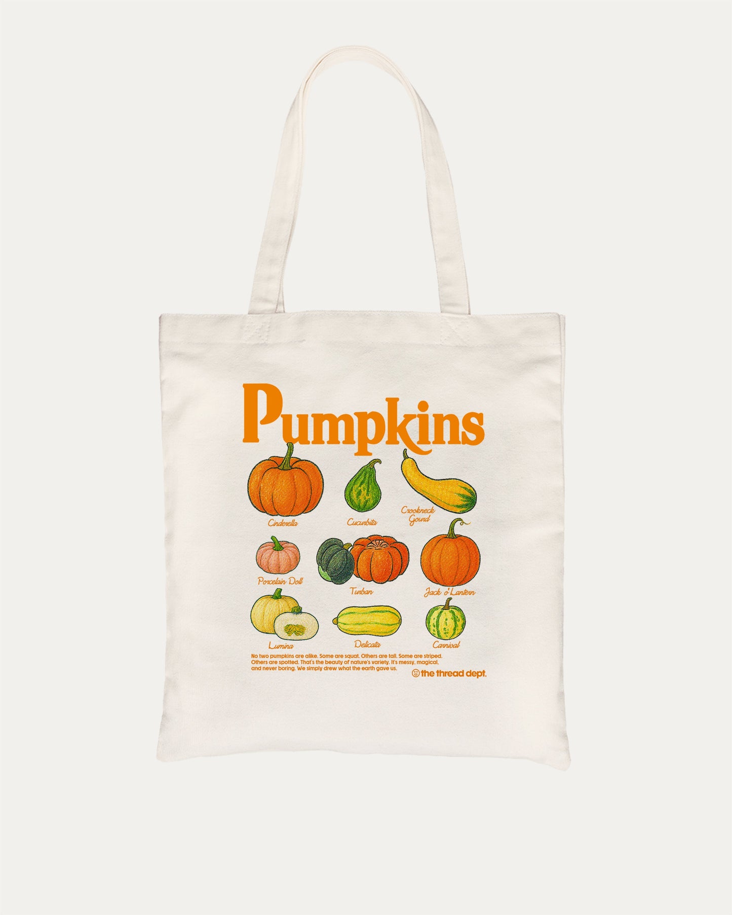 Pumpkins cotton canvas tote bag with humorous graphic, perfect for halloween. A must-have pumpkin bag, great for shopping, school, or casual days. Special gifts for friends. Natural bag