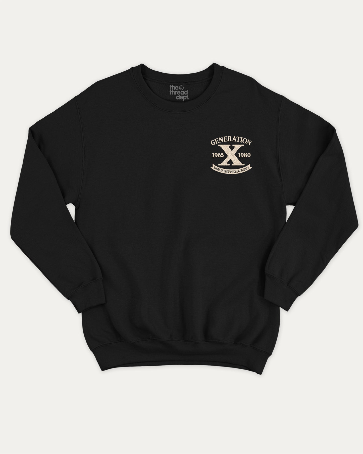 Black sweatshirt with 'Generation X' logo on a white background