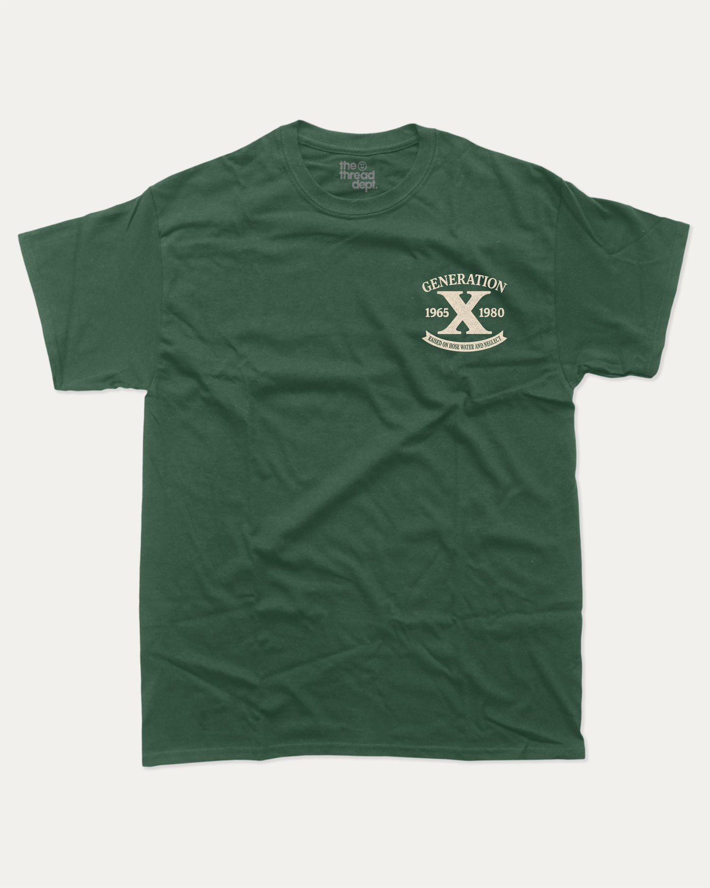Green t-shirt with 'Generation X' logo on a white background