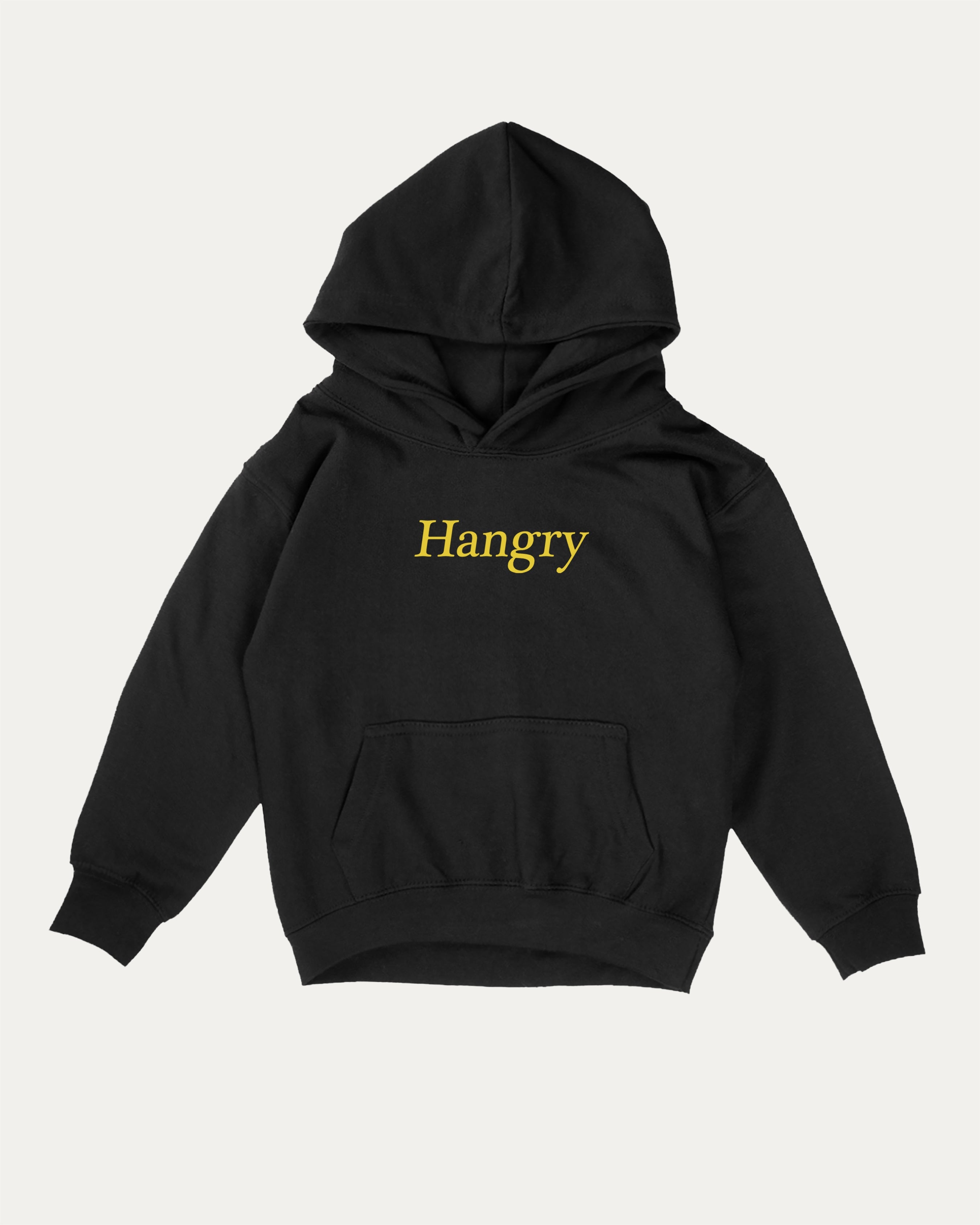 Hangry kids graphic hoodie with cozy fit and fun design, perfect for school, play, and gifting. Black kids sweater.