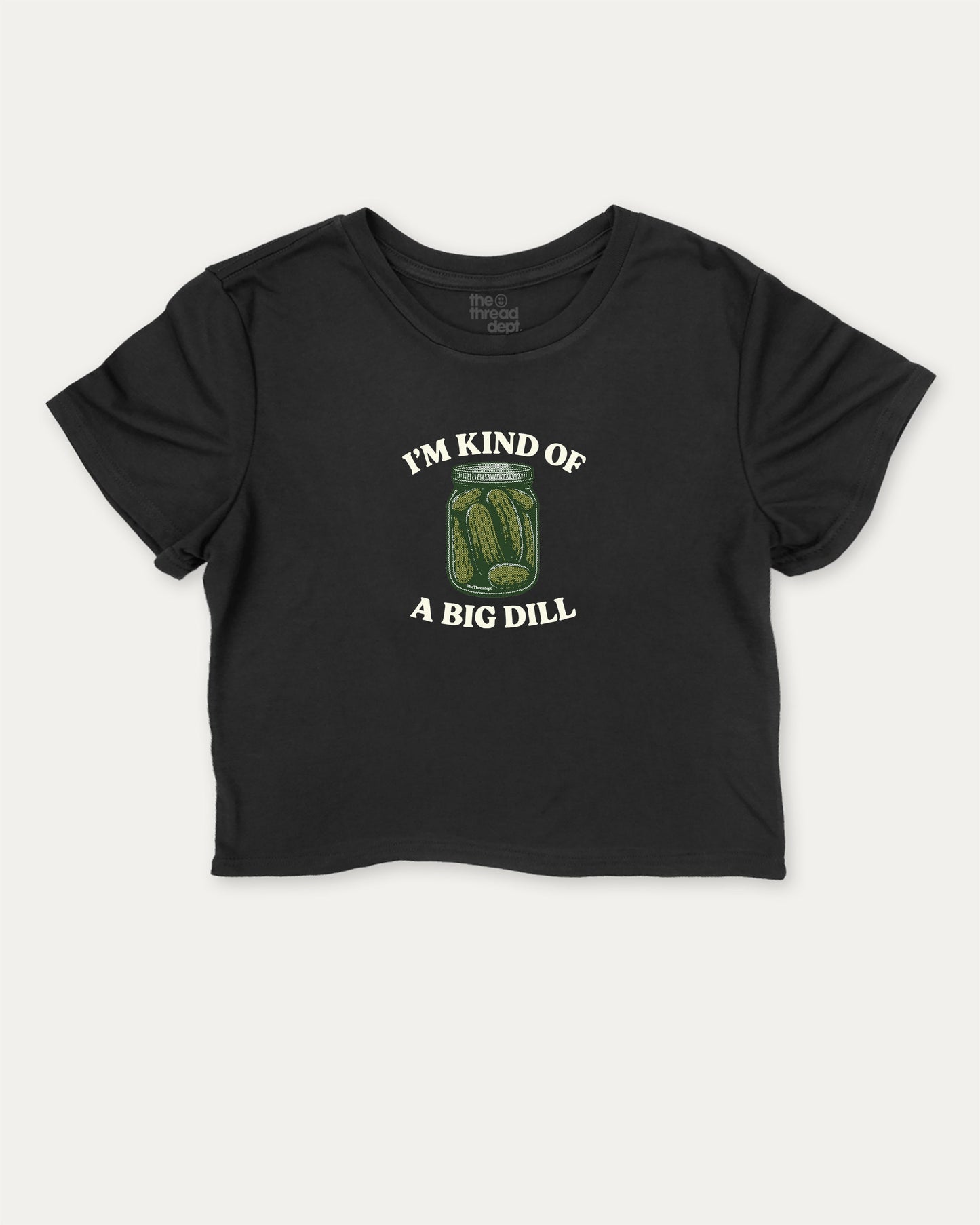 I'm Kind Of A Big Deal cute and trendy crop tee with pickles graphic, perfect for women. A must-have cropped aesthetic shirt, ideal for daily outfits and casual days. Black crop tee