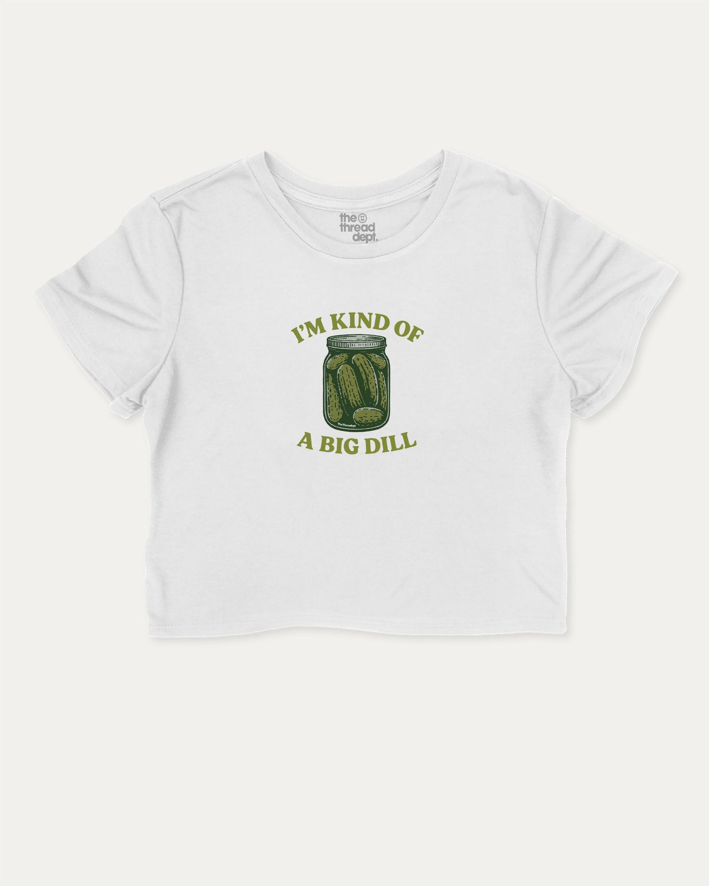 I'm Kind Of A Big Deal cute and trendy crop tee with pickles graphic, perfect for women. A must-have cropped aesthetic shirt, ideal for daily outfits and casual days. White crop tee