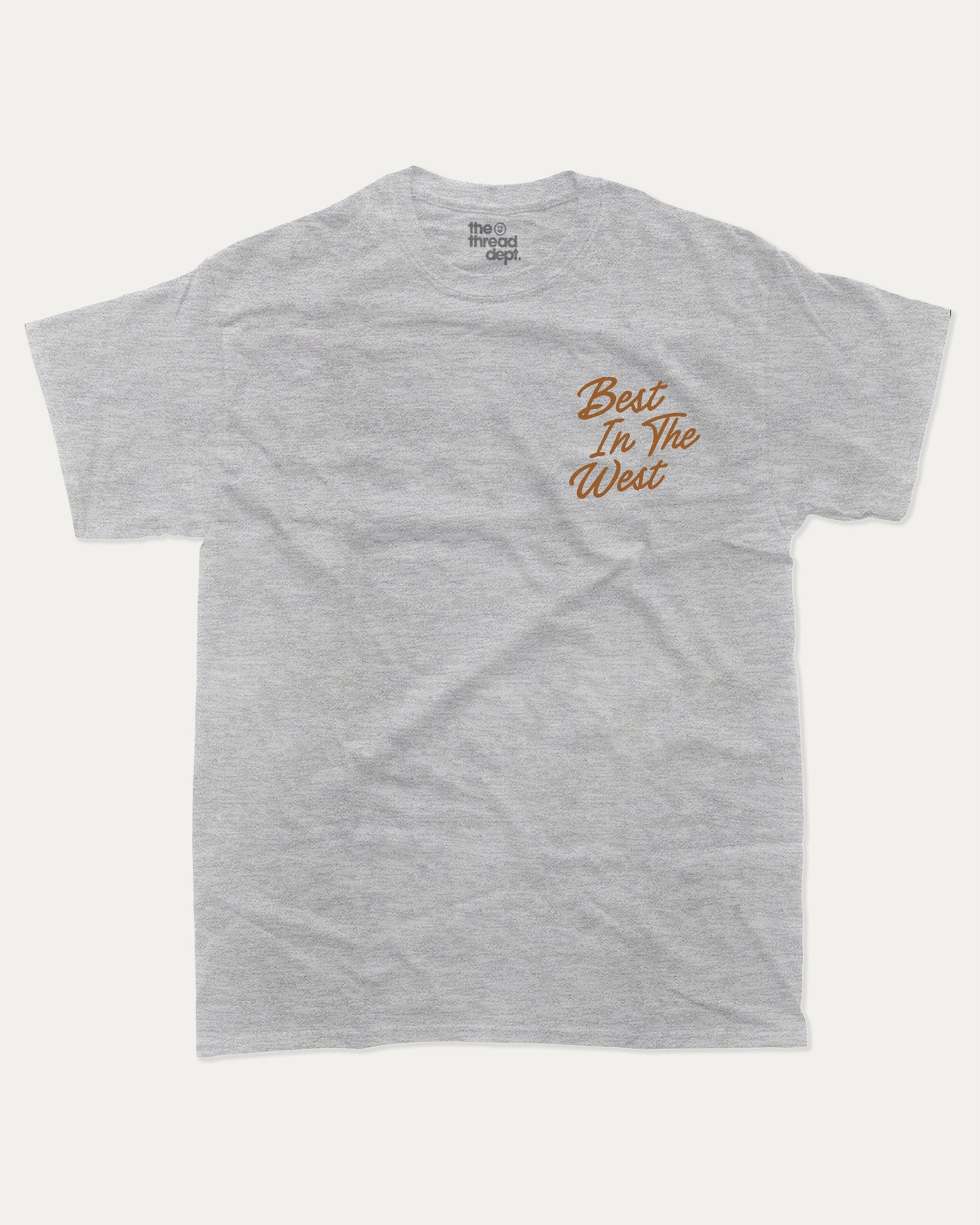 Outlaws Best In The West graphic t-shirt, perfect for adults. A must-have funny tee, trending meme shirt, unique gift idea. Heather Grey.
