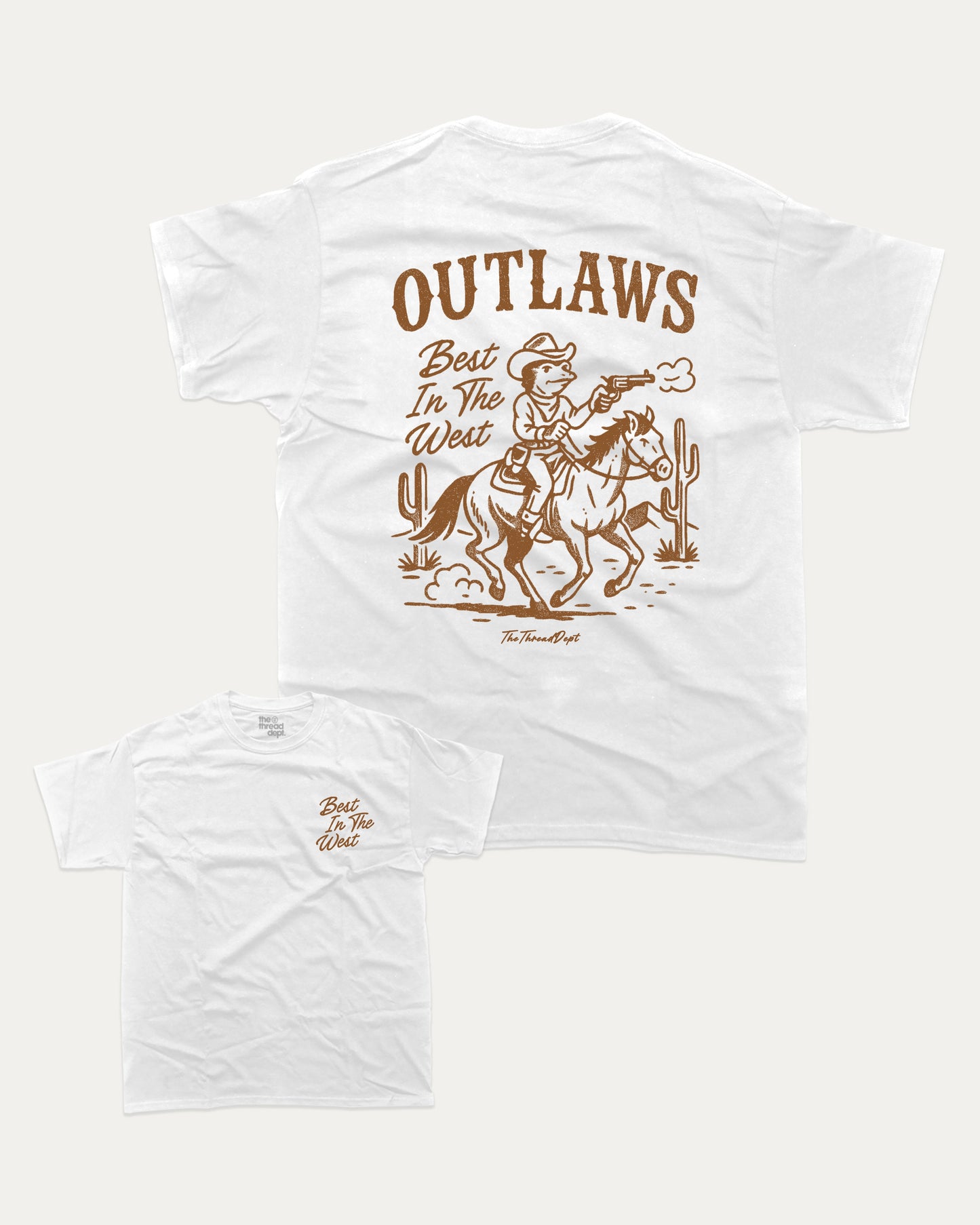Outlaws Best In The West graphic t-shirt, perfect for adults. A must-have funny tee, trending meme shirt, unique gift idea. White.