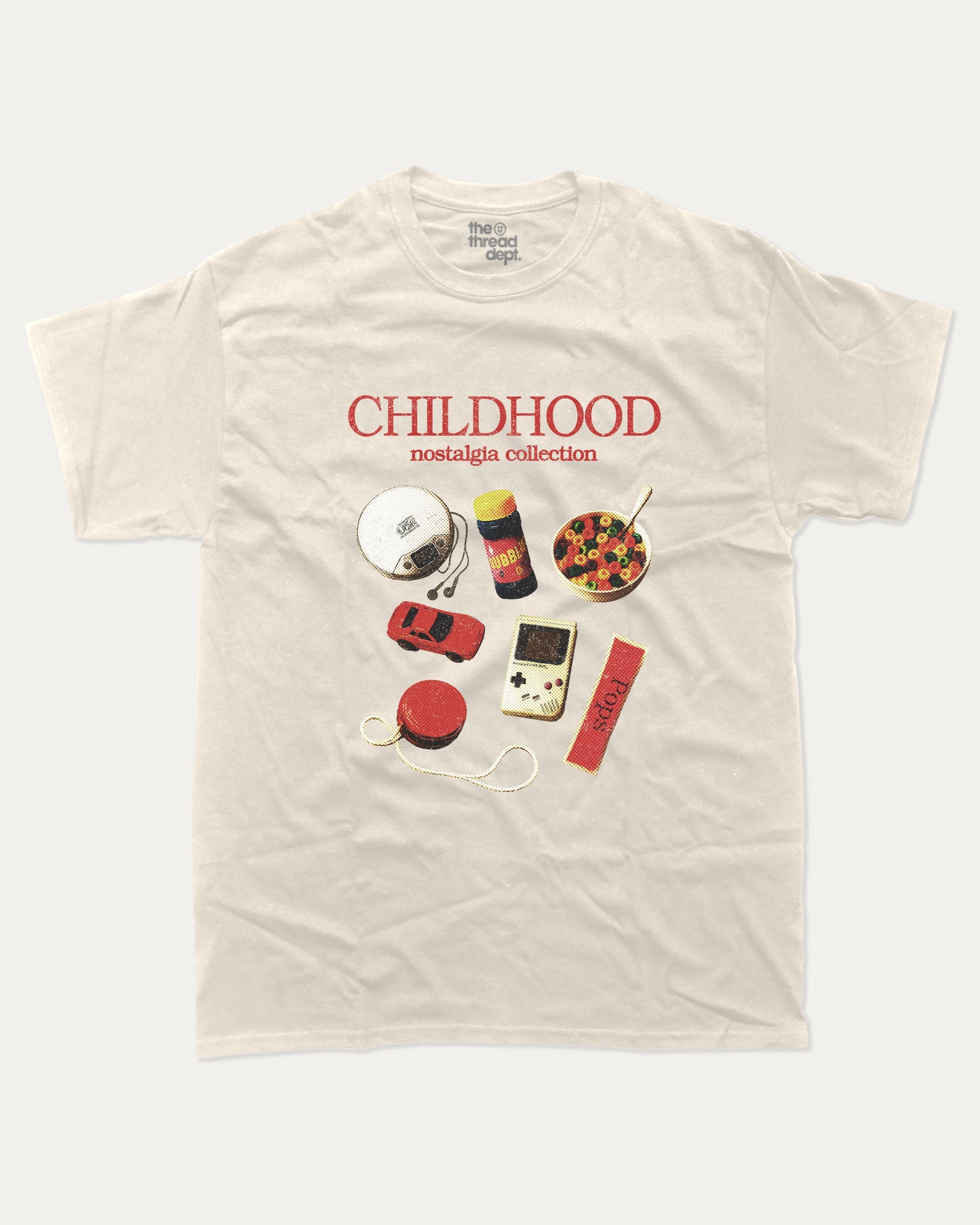 Childhood Nostalgia Collection graphic t-shirt, perfect for adults. Vintage Retro Vibe Graphic Tee, Vintage T shirt, Trendy Retro mood Graphic T shirt, unique gift idea. Cream.
