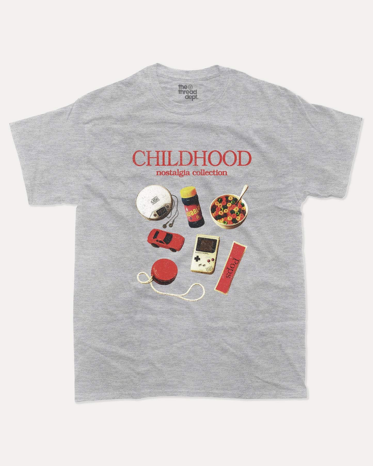 Childhood Nostalgia Collection graphic t-shirt, perfect for adults. Vintage Retro Vibe Graphic Tee, Vintage T shirt, Trendy Retro mood Graphic T shirt, unique gift idea. Grey.