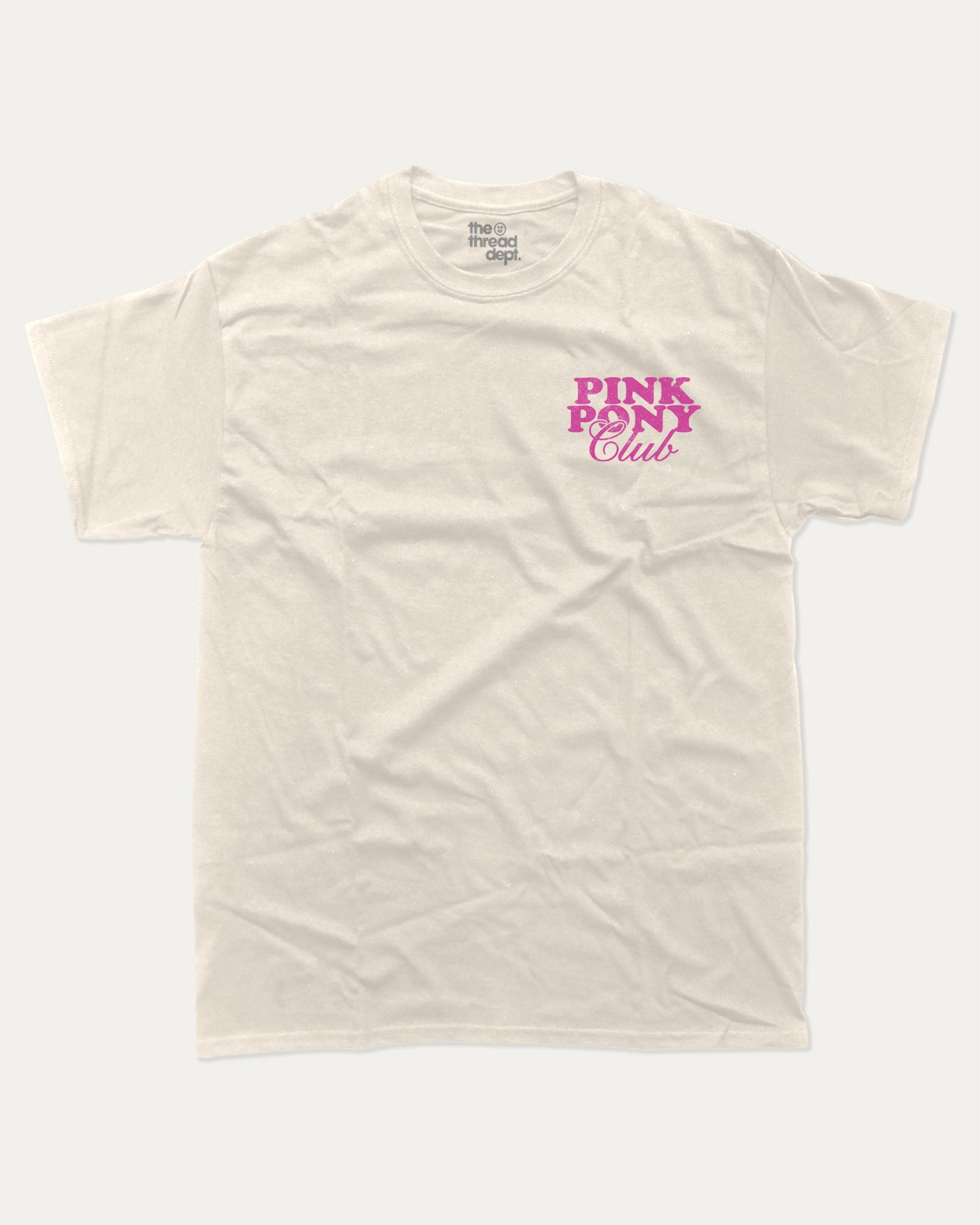 Pink Pony Club graphic t-shirt, Vintage Inspired Graphic T shirt, Retro Inspired Graphic T shirt, Women's Graphic T shirt,. A must-have funny tee, trending meme shirt, unique gift idea. Cream.