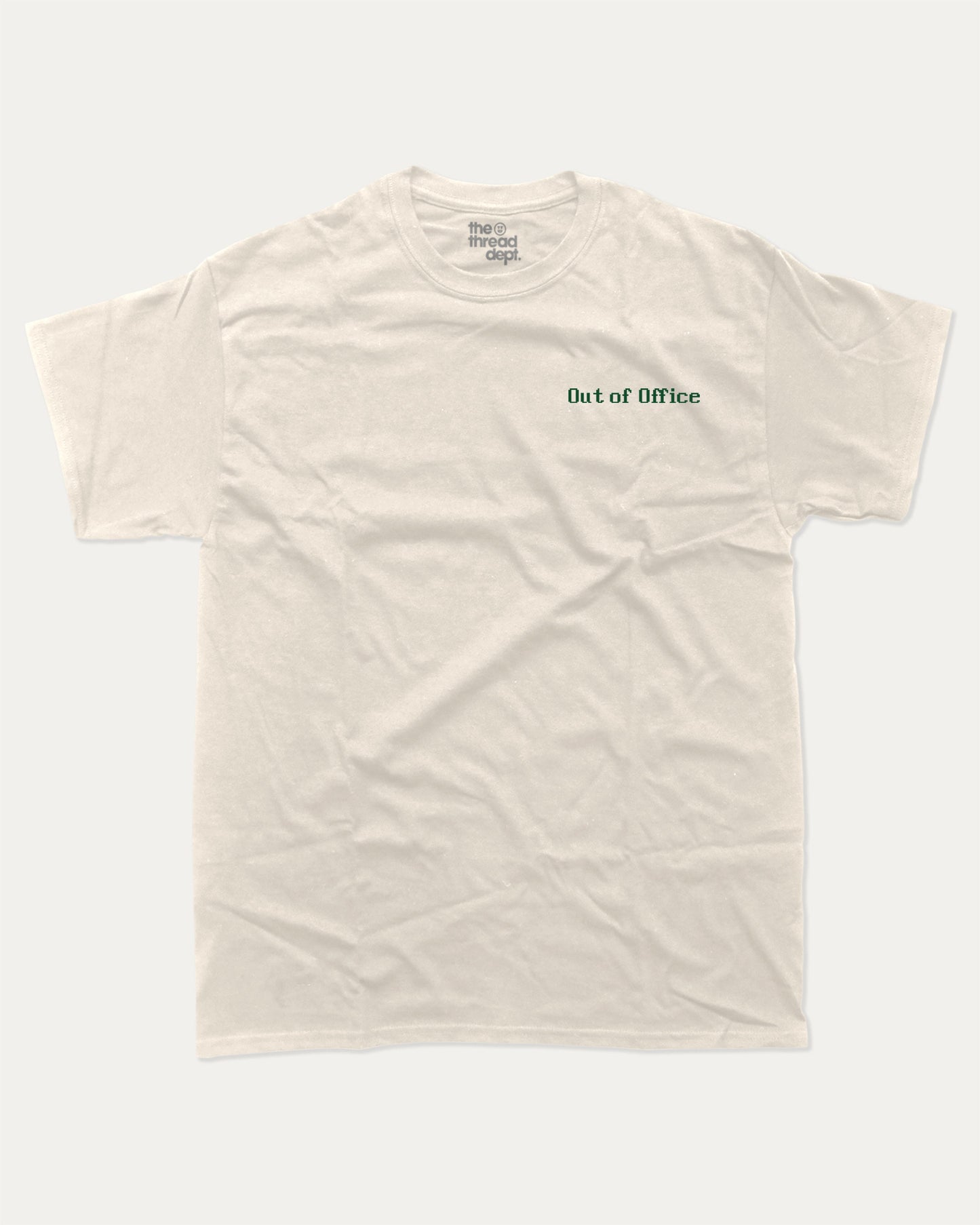Retro Out of Office graphic t-shirt, perfect for adults. Retro Inspired Graphic T shirt, Vintage Inspired Graphic T shirt, trending meme shirt, unique gift idea. Cream.