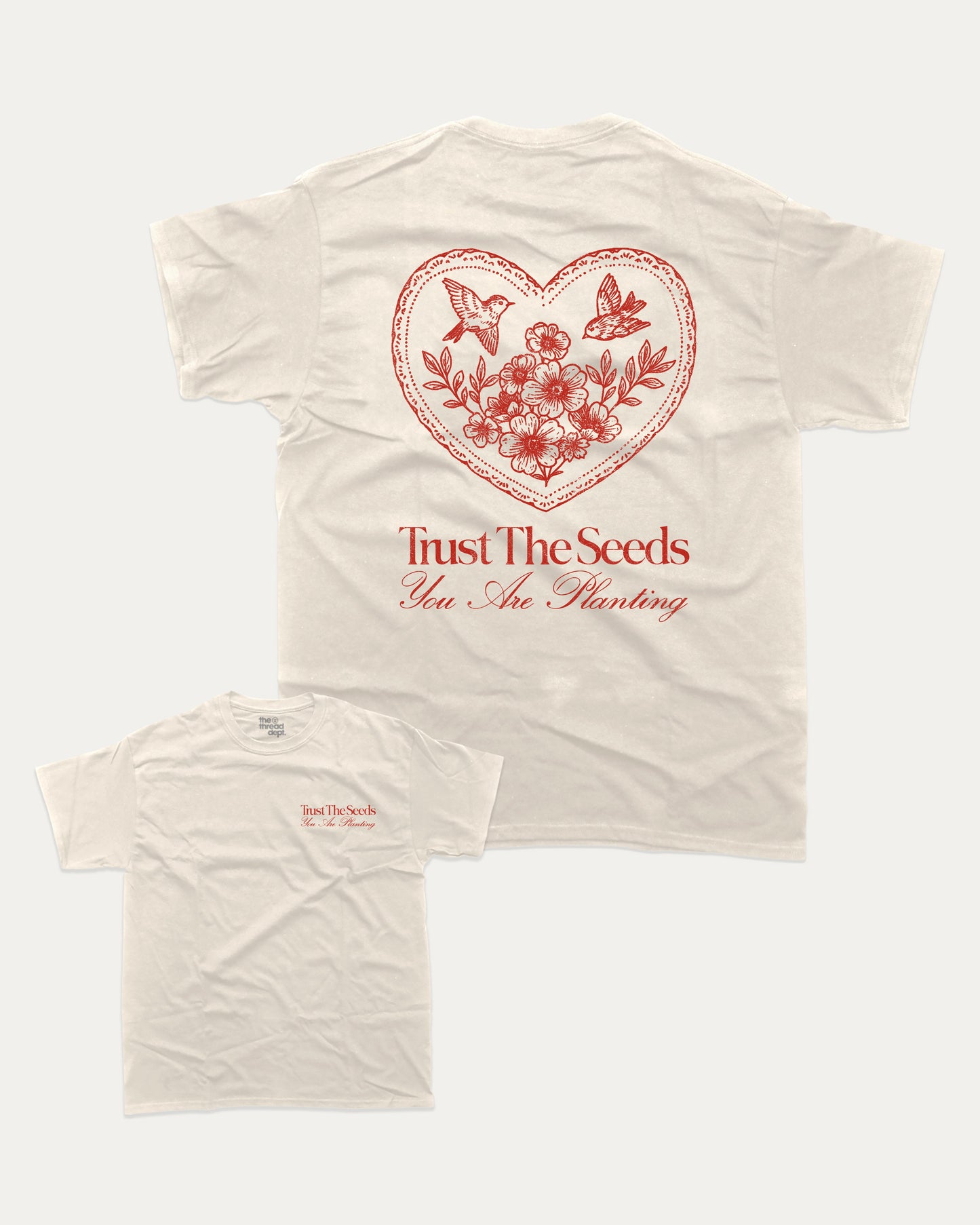 Trust The Seeds graphic t-shirt, Vintage Inspired Graphic T shirt, Retro Inspired Graphic T shirt, . A must-have funny tee, trending meme shirt, unique gift idea. Cream.