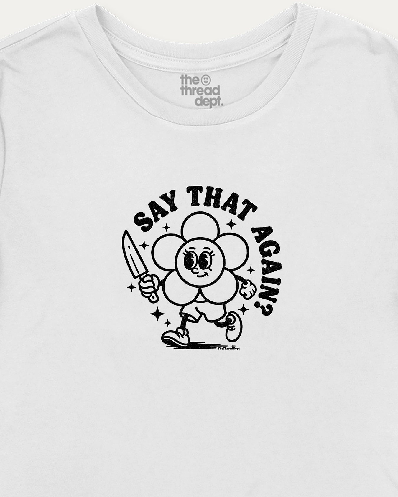 Say That Again cute and trendy crop tee with retro style graphic.