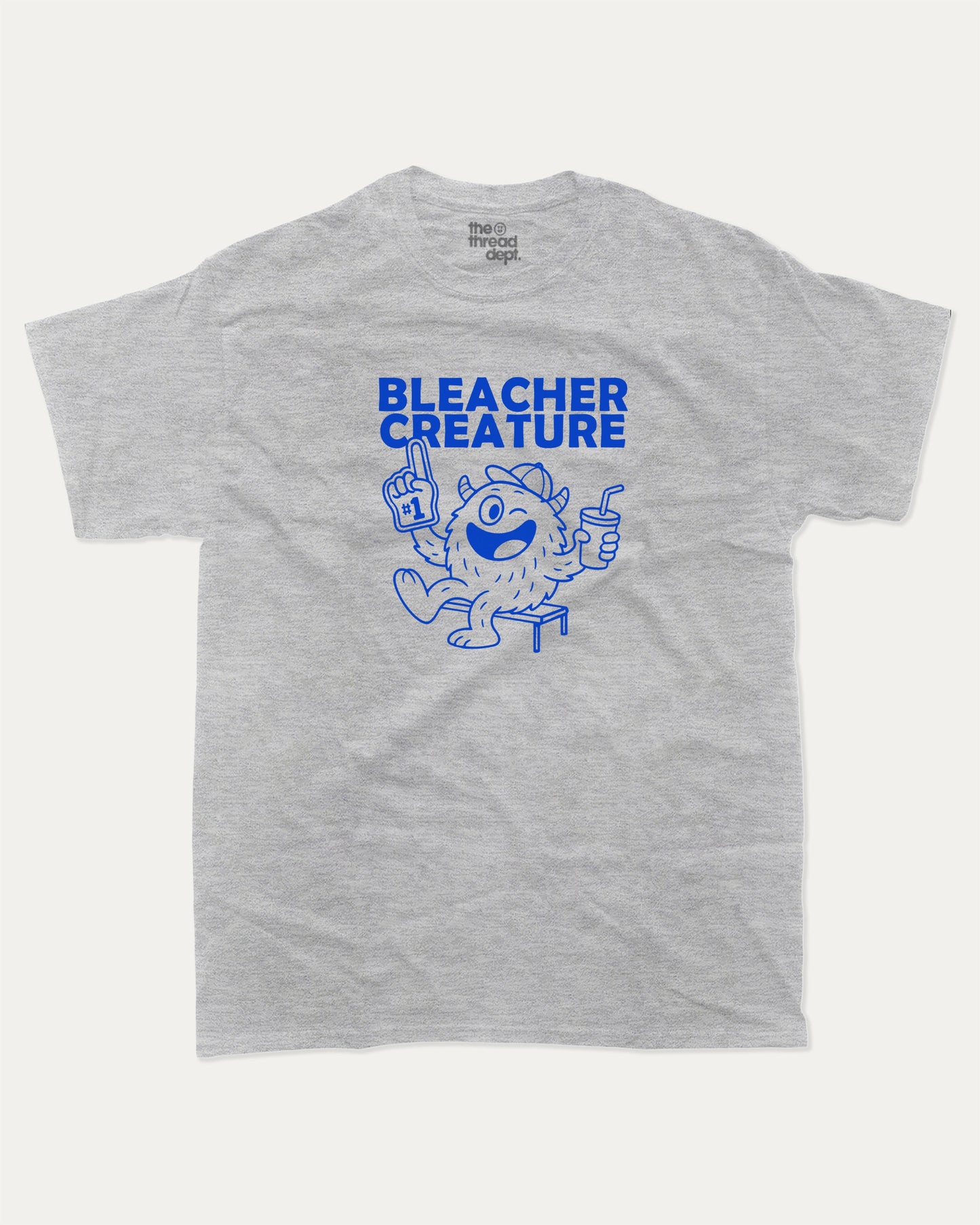 Bleacher Creature graphic t-shirt, perfect for adults. Sporting Theme T shirt, Sports Cheering Graphic T shirt, Funny Sports Graphic Tee, trending meme shirt, unique gift idea. Heather Grey.